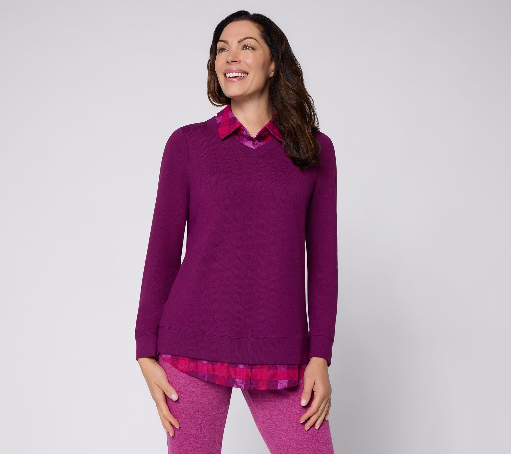 Denim & Co. Regular Heavenly Jersey Collared 2f Tunic