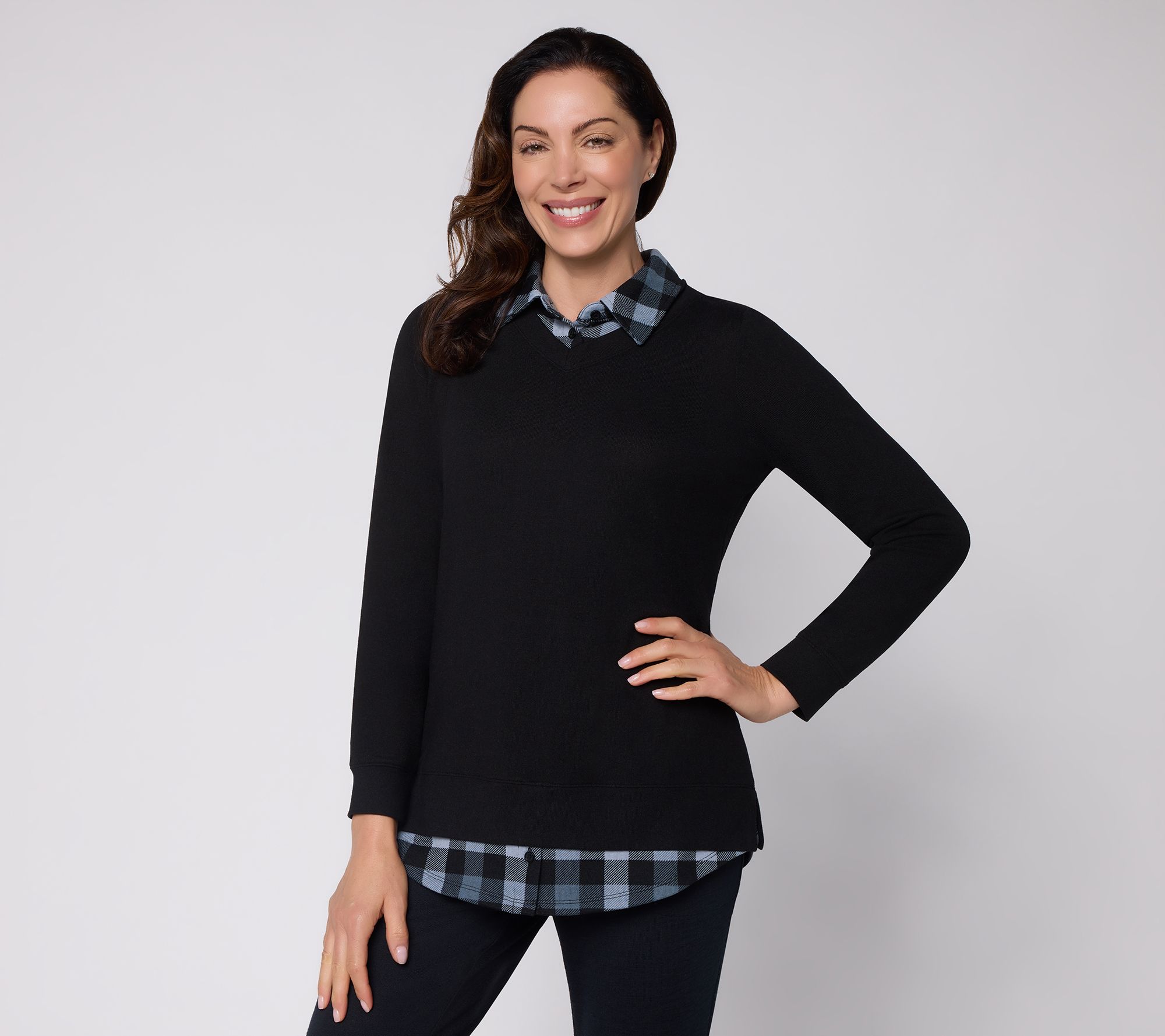 Denim & Co. Regular Heavenly Jersey Collared 2f Tunic