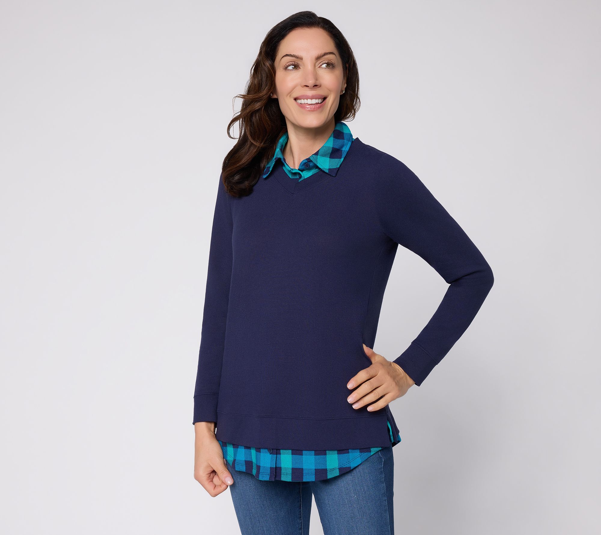 Denim & Co. Regular Heavenly Jersey Collared 2f Tunic