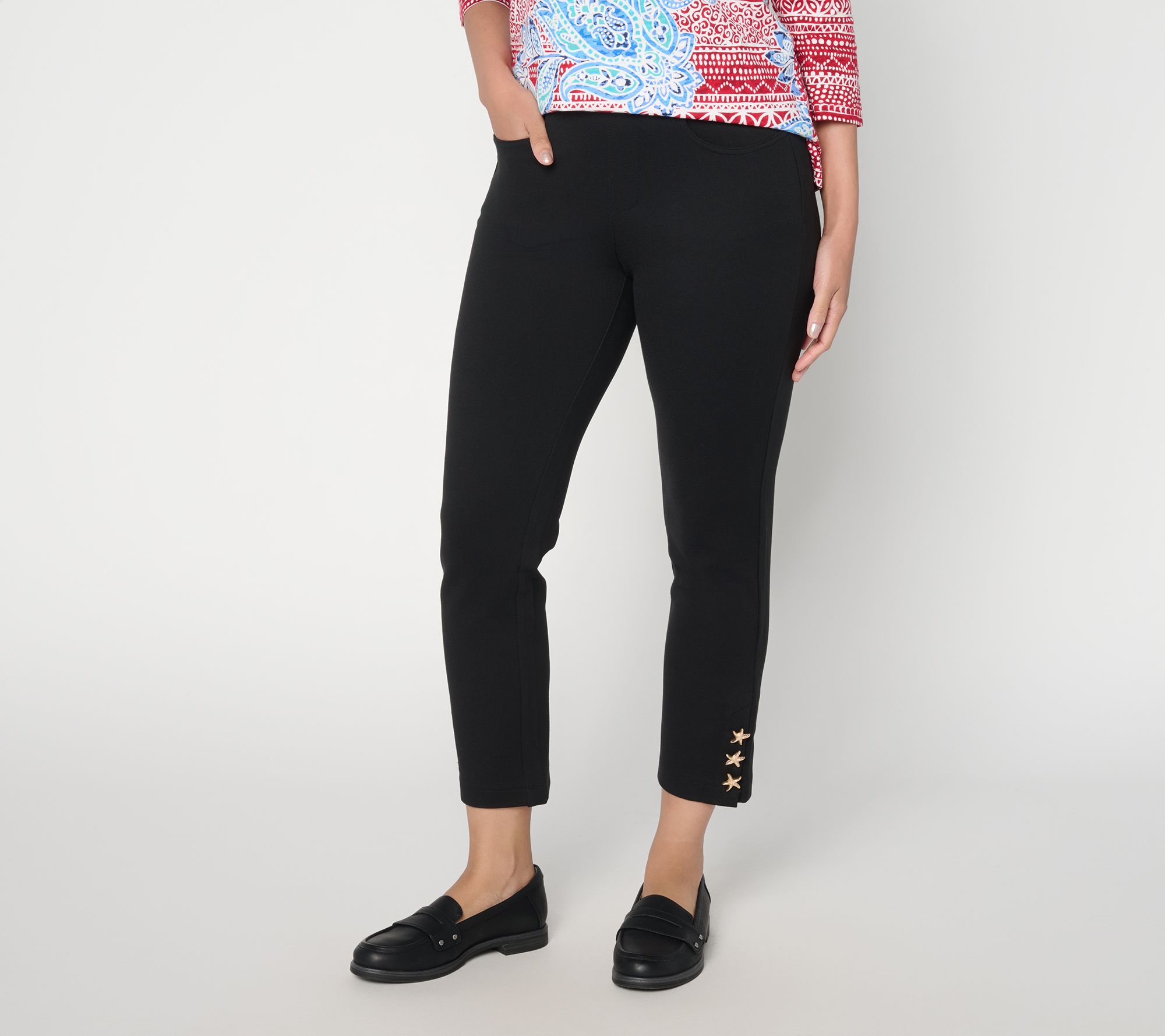 "As Is" Belle Beach by Kim Gravel Regular Ponte Starfish Cropped Pant