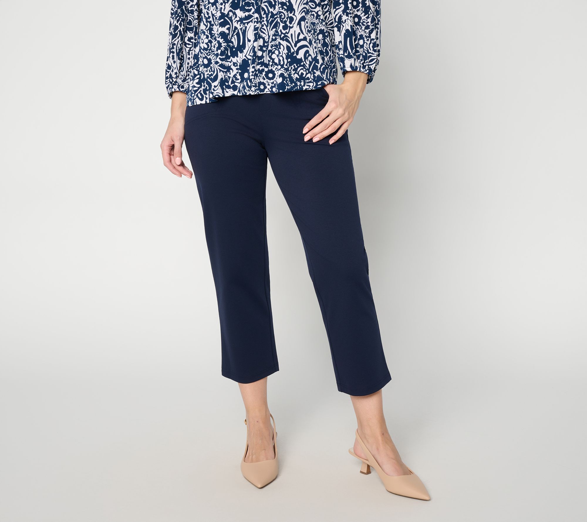 "As Is" Susan Graver Regular Cotton Ponte Strght Leg Pull -On Crop Pant