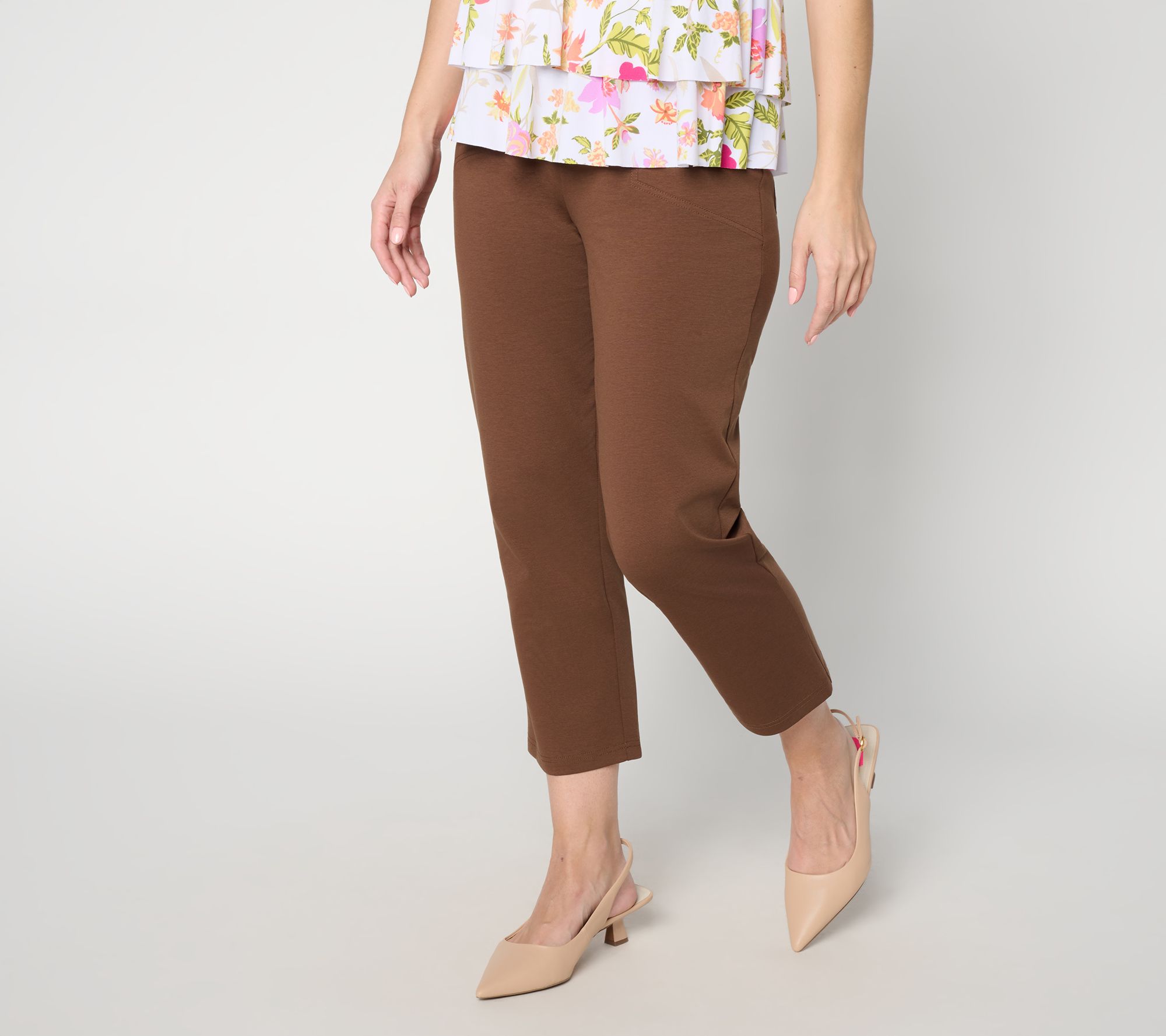 "As Is" Susan Graver Regular Cotton Ponte Strght Leg Pull -On Crop Pant
