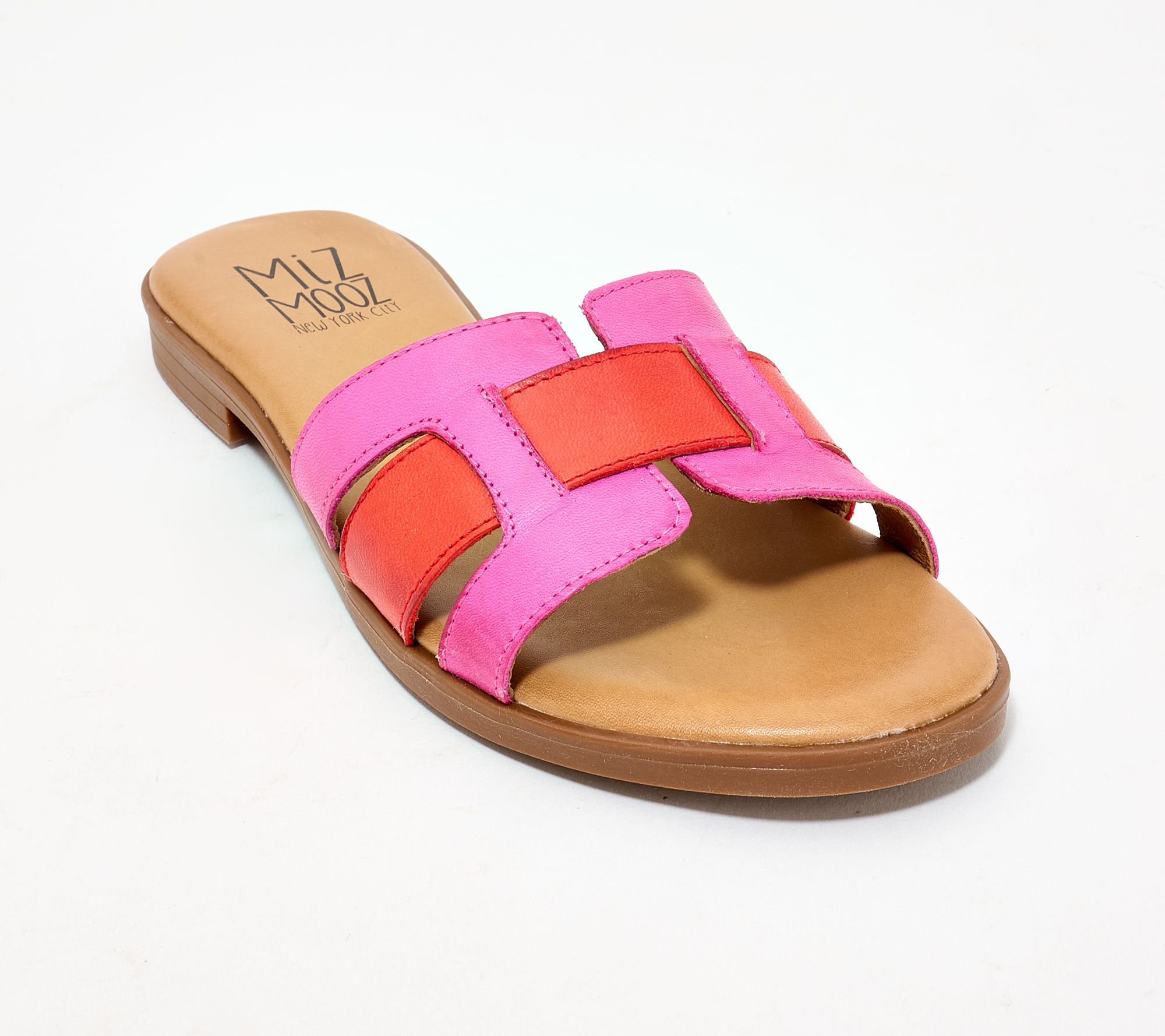"As Is" Miz Mooz Leather Colorblocked Slide Sandals- Lennyn