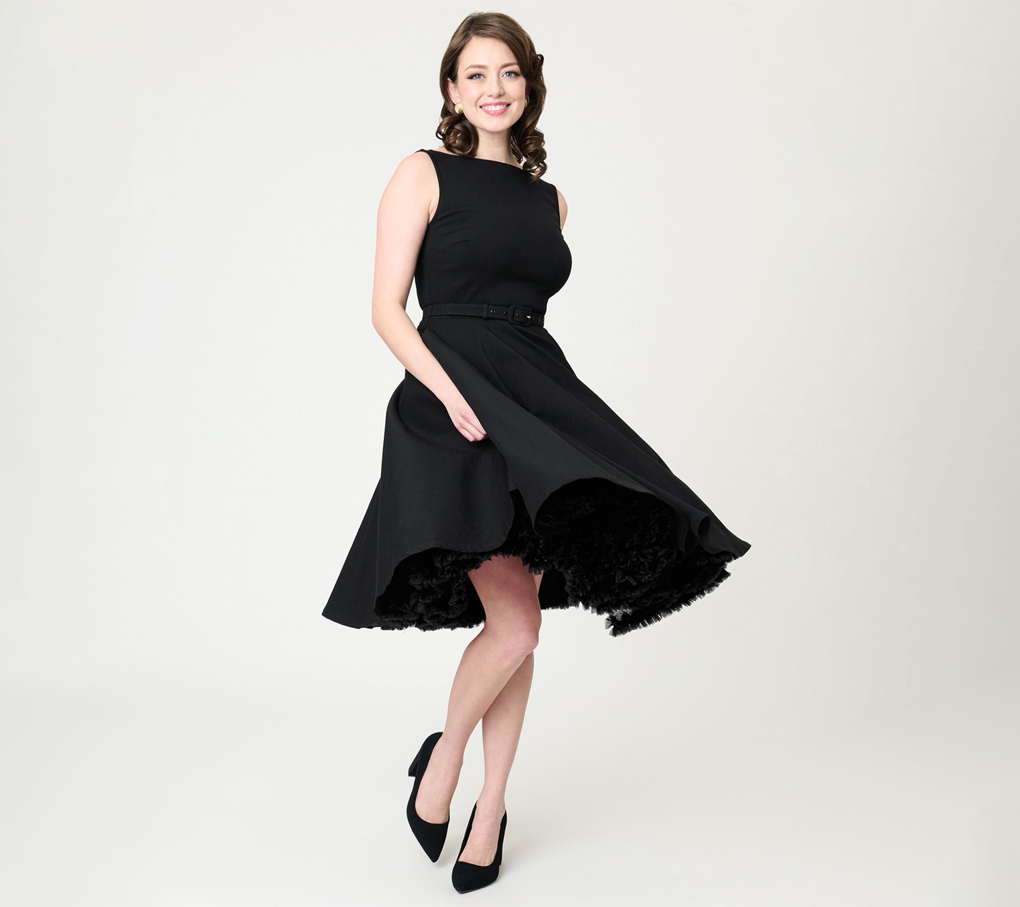 Unique Vintage Black Sleeveless Devon Swing Dress