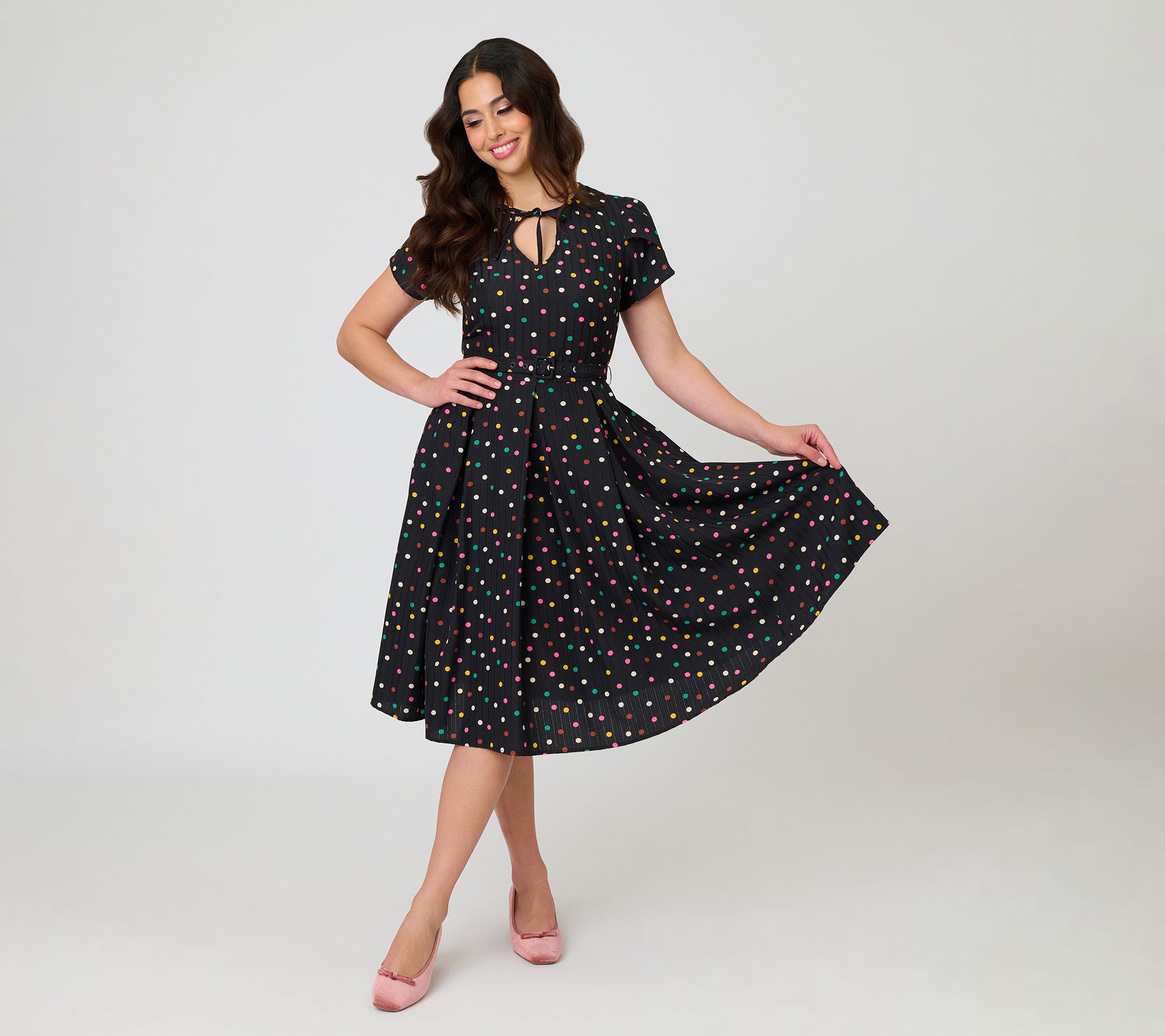 Unique Vintage Black Ditzy Tie Neck Dress