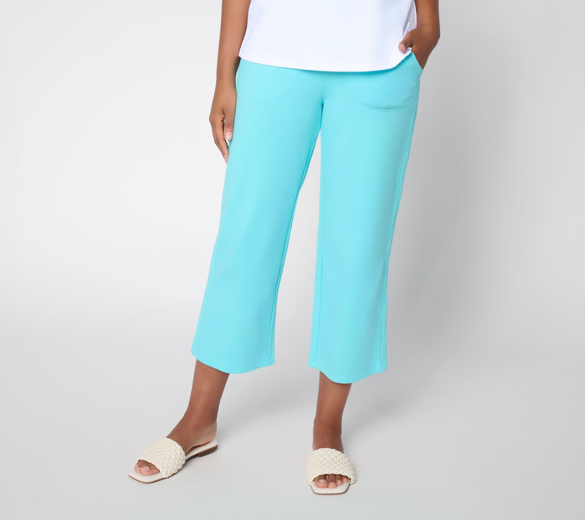 "As Is" Belle Beach by Kim Gravel Petite Gauze French Terry Crop Pant