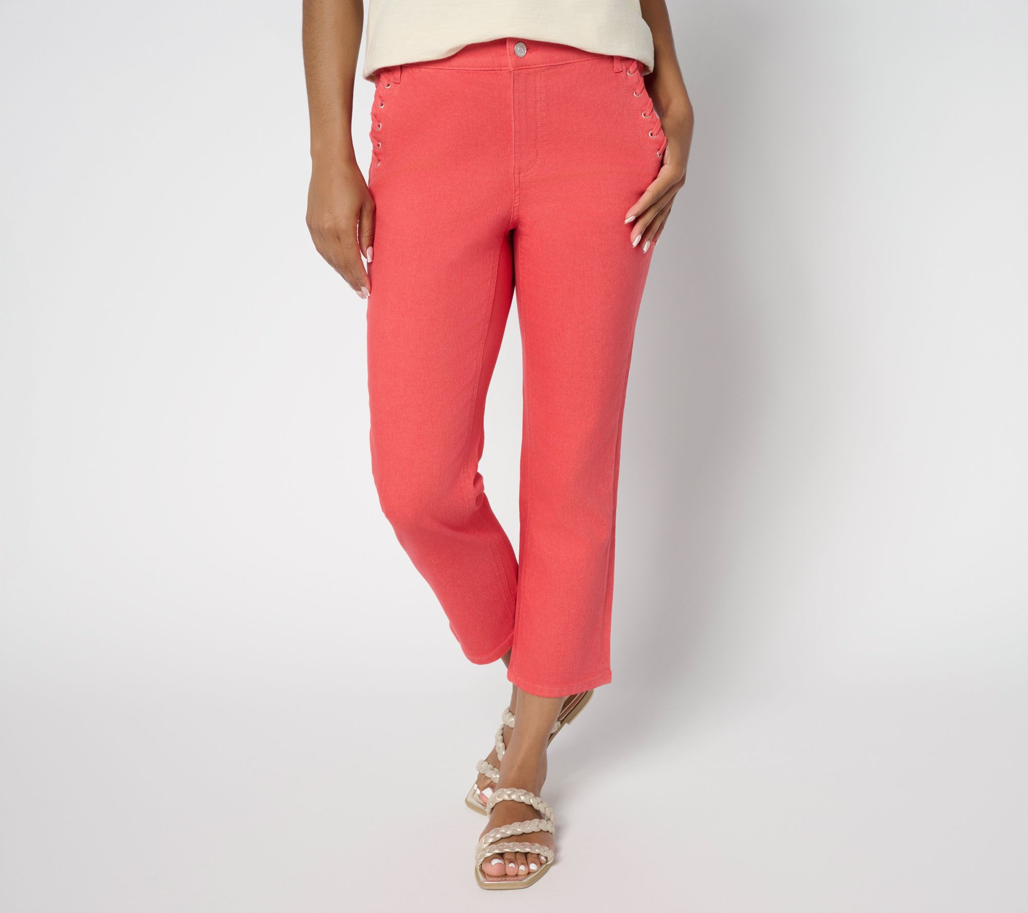 "As Is" Denim & Co. Regular Color Classic StretchCropJean w/Pocket Detail