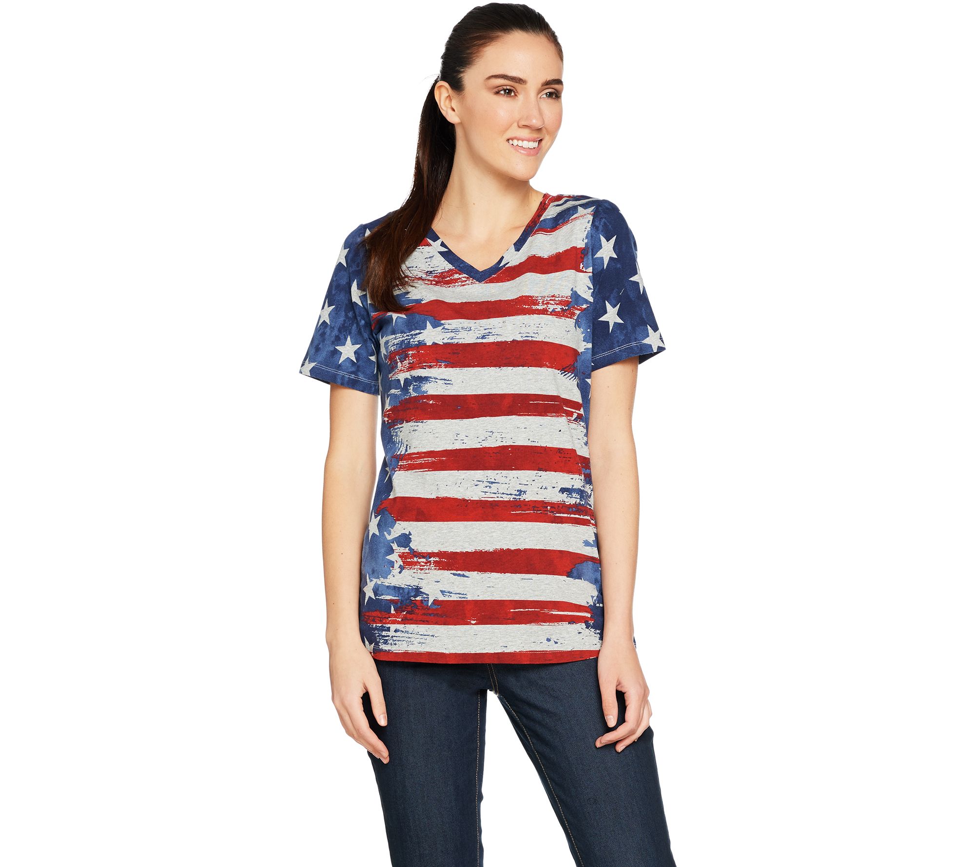 Womens Casual Round Neck Loose Fit Short Sleeve Love Printed T-Shirt American Flag Blouse Tops 