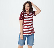 Denim & Co. American Flag Print Short Sleeve V- - A291647