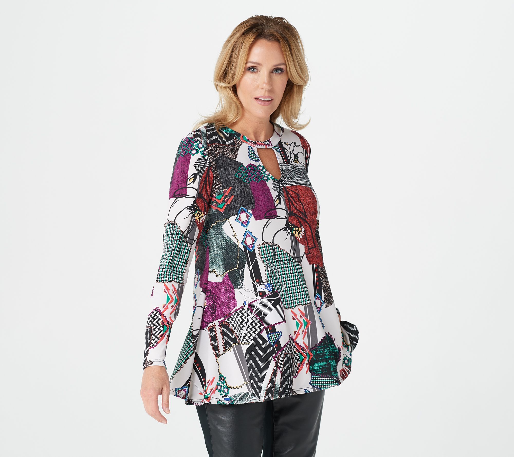 Attitudes by Renee Long Sleeve Swing Top with Keyhole Neck - QVC.com