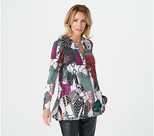 Attitudes by Renee Long Sleeve Swing Top with Keyhole Neck