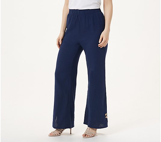 Truth + Style Regular Crinkled Woven Pull-On Pants w Button Detail