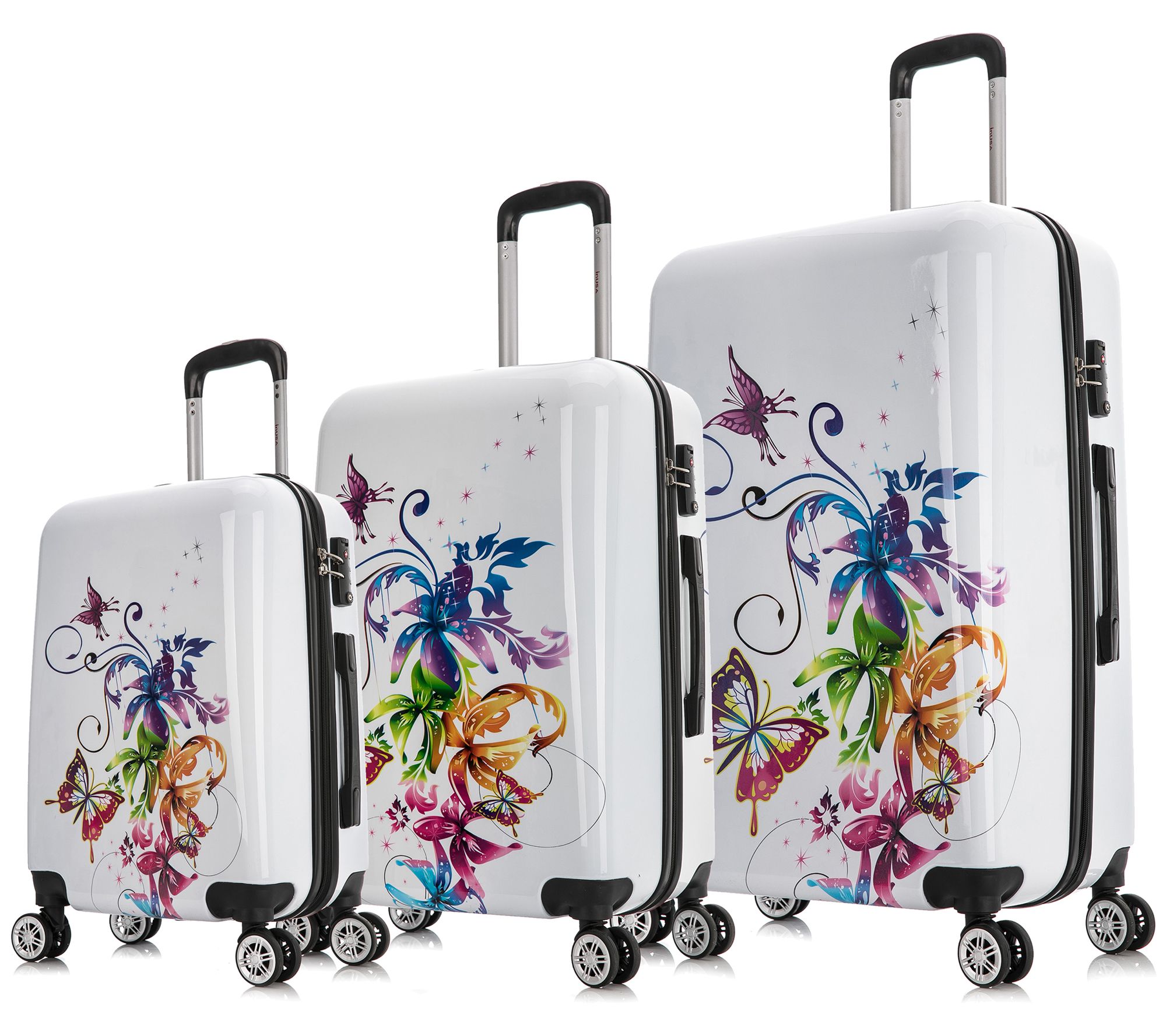 American Flyer Fleur de Lis Fabric 5 Piece Spinner Luggage Set in