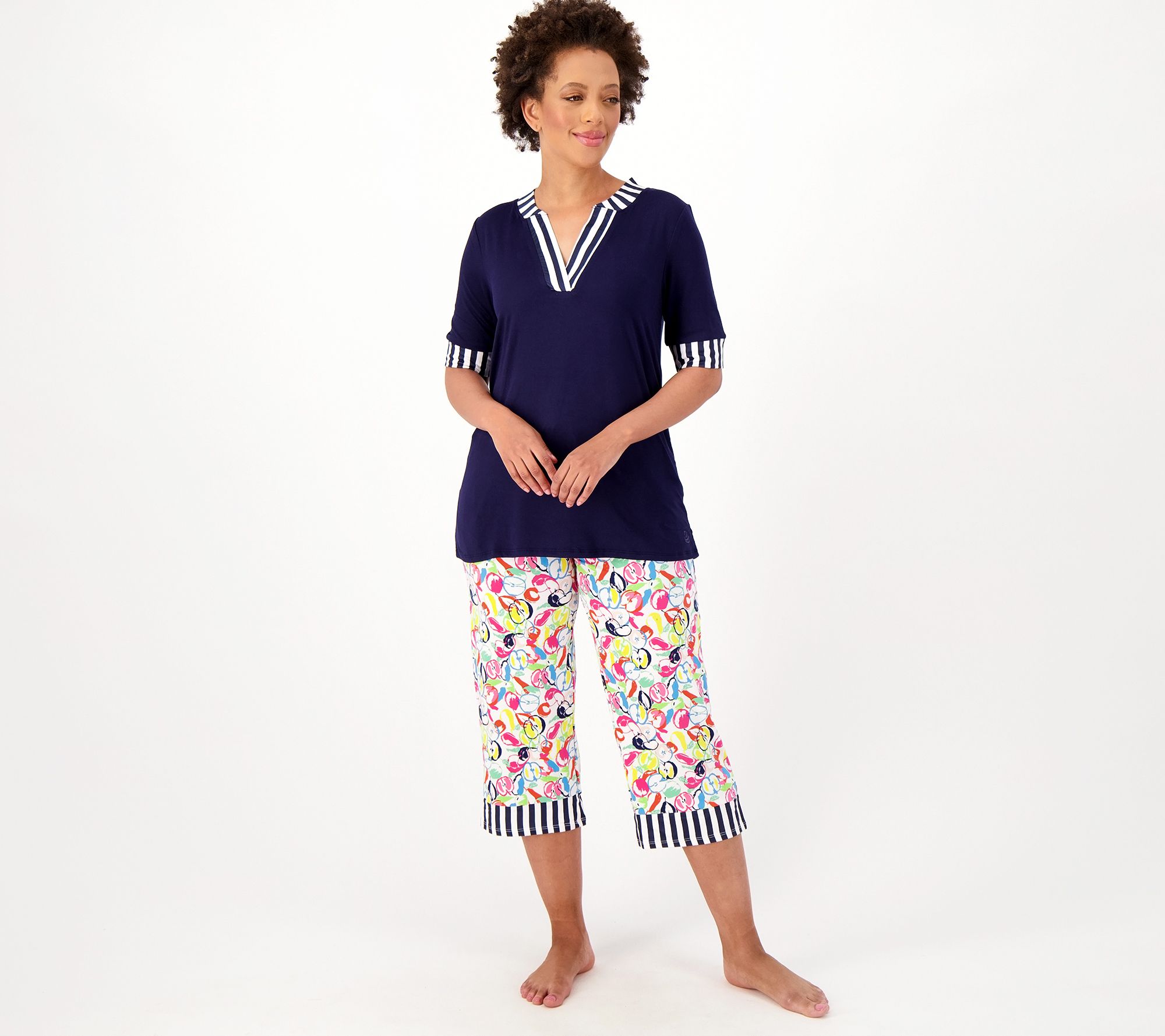 "As Is" Cuddl Duds Smart Comfort Tee & Cropped Pants Pajama Set