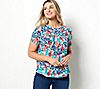 Denim & Co. Printed Boatneck Woven Top with Shirring