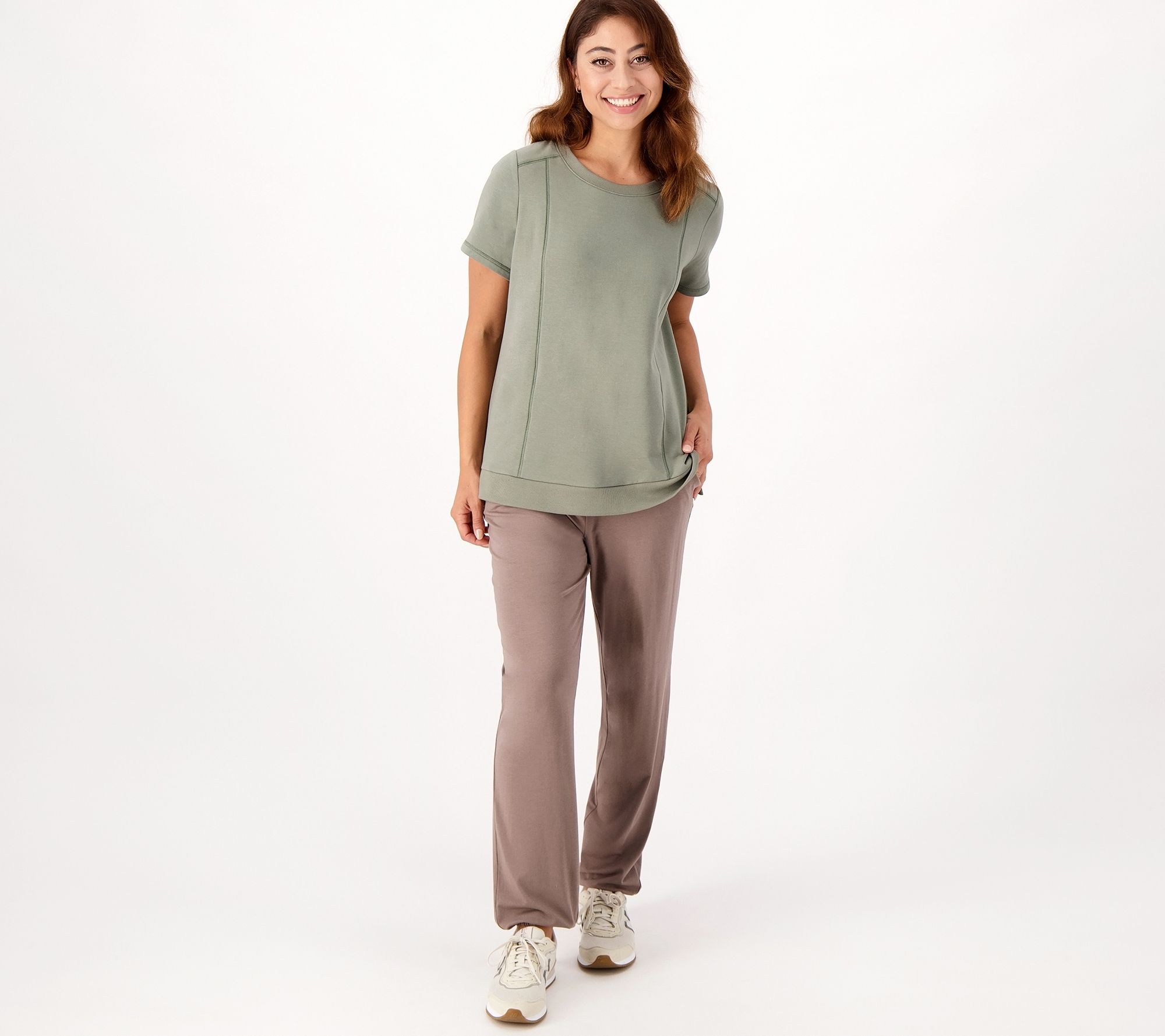 zuda Z-Knit Short Sleeve Top with Front Seaming - QVC.com