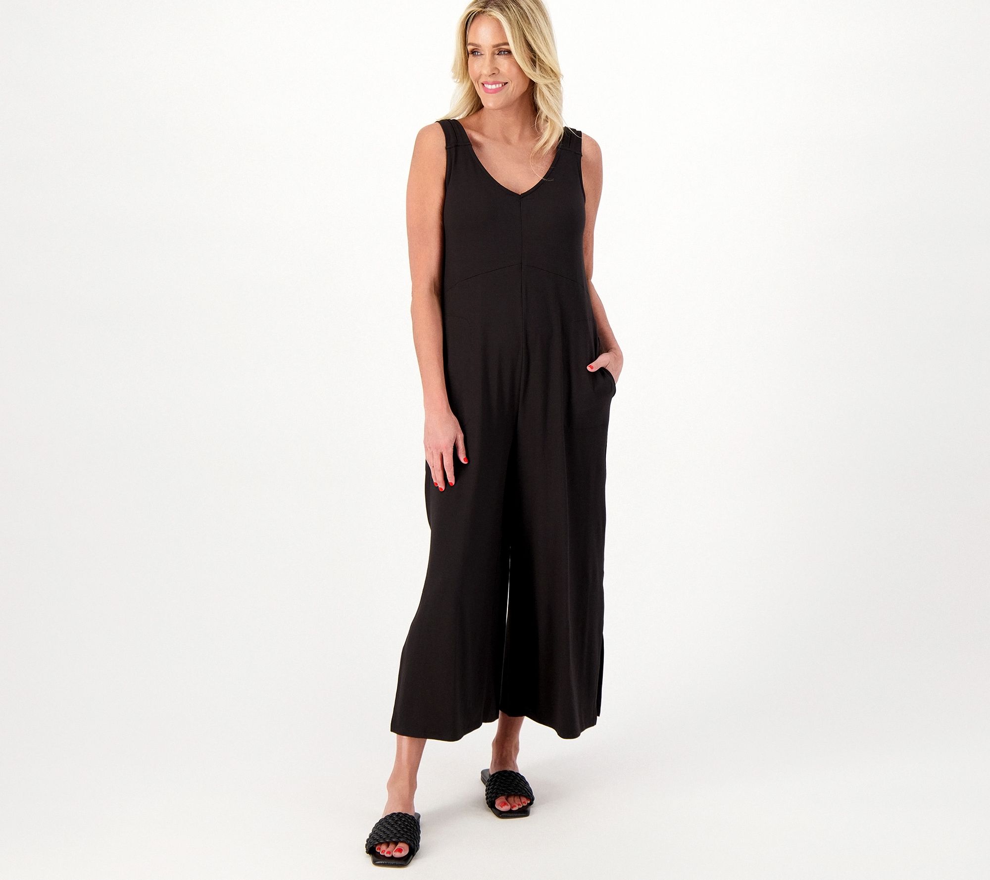Cuddl Duds Regular Wide Leg Flexwear v-Neck Jumpsuit