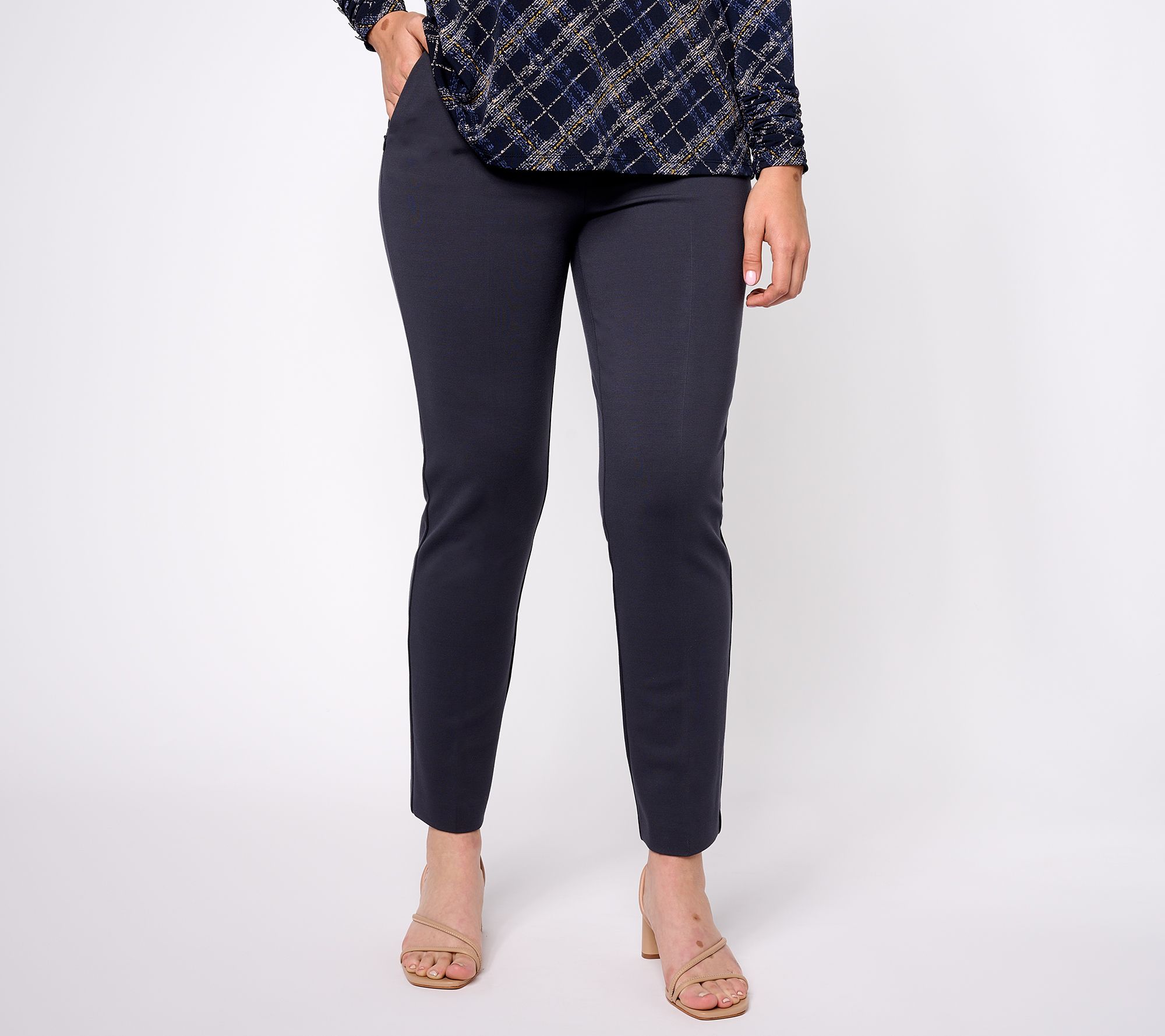 Tailored by Susan Graver Reg Metro Knit Slim Leg Trousers 