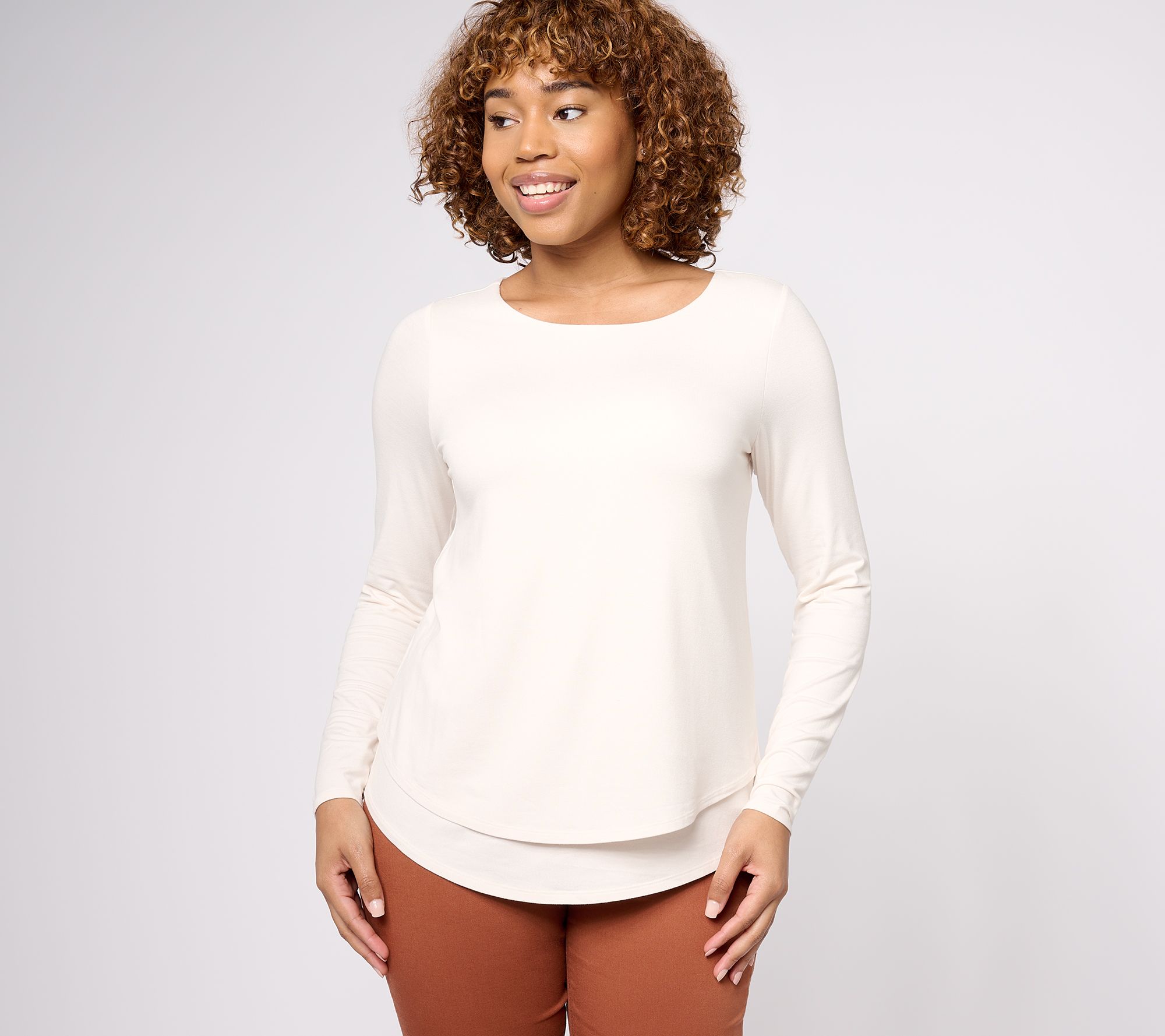 Joan Rivers Wardrobe Builders Double Layer Jersey Knit Top