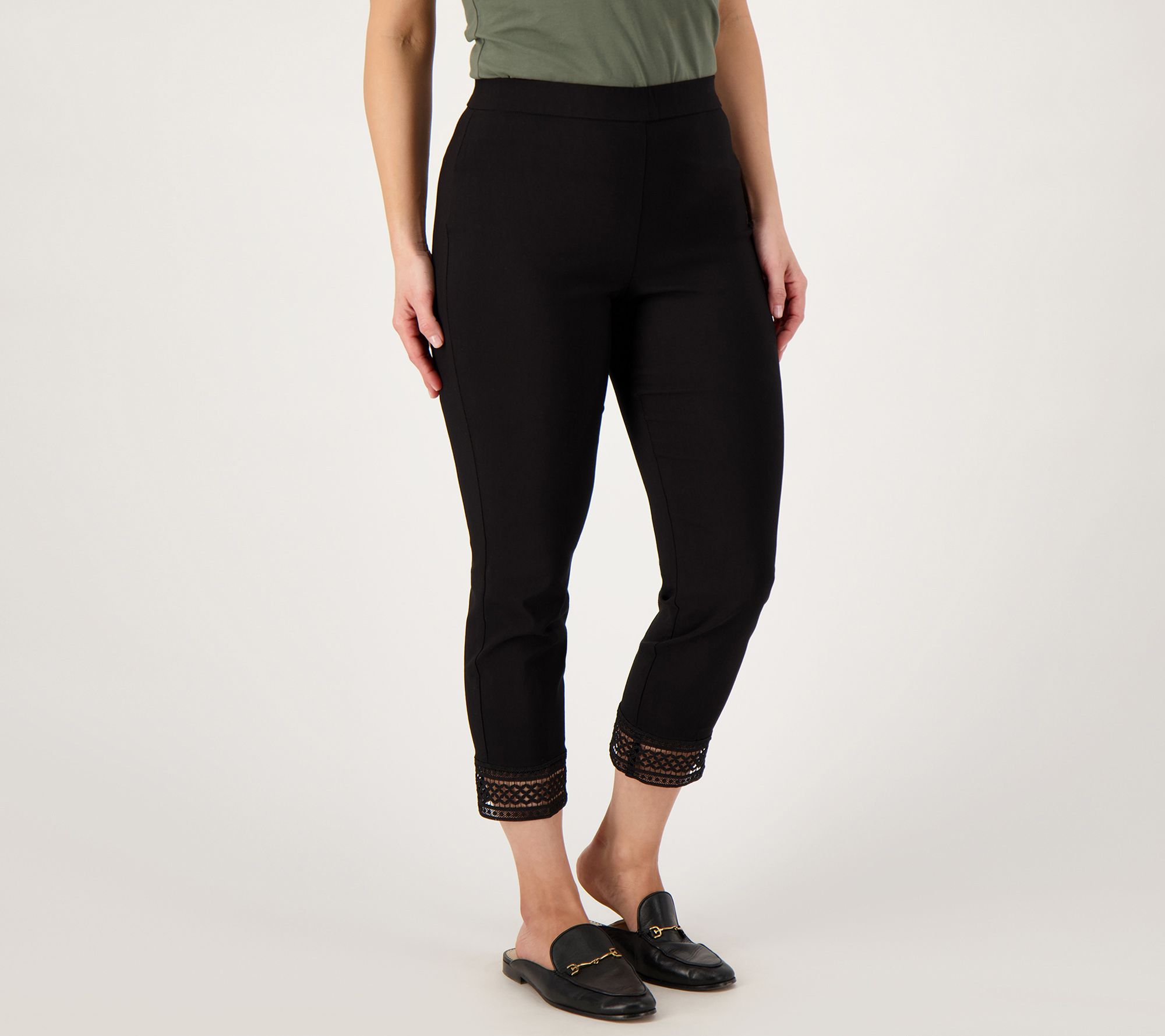 "As Is" Susan Graver Regular Ultra Stretch Crop Pant with Crochet Trim