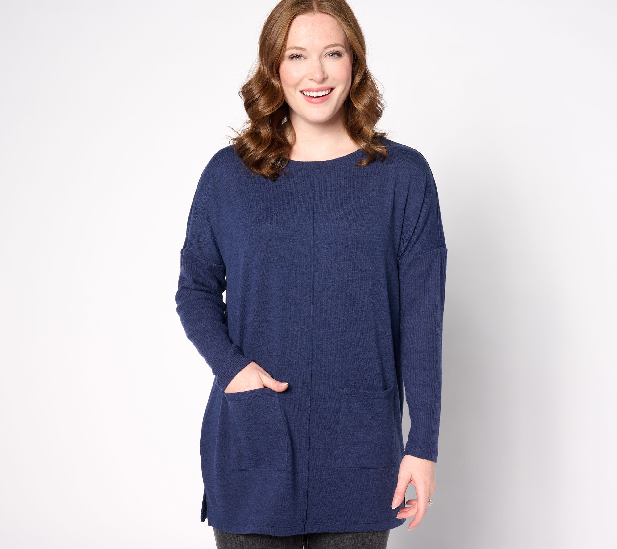 Denim & Co. Heavenly Jersey Petite Relaxed Fit Boatneck Tunic