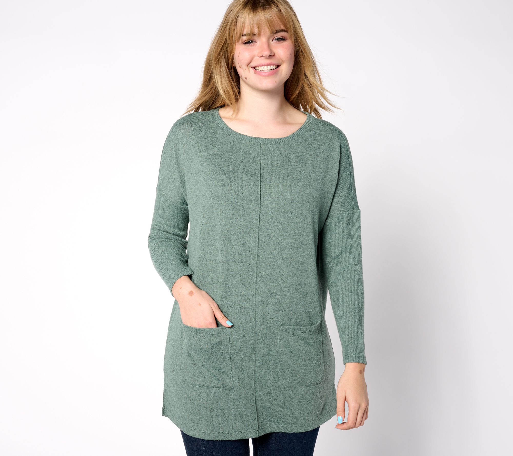 Denim & Co. Heavenly Jersey Petite Relaxed Fit Boatneck Tunic