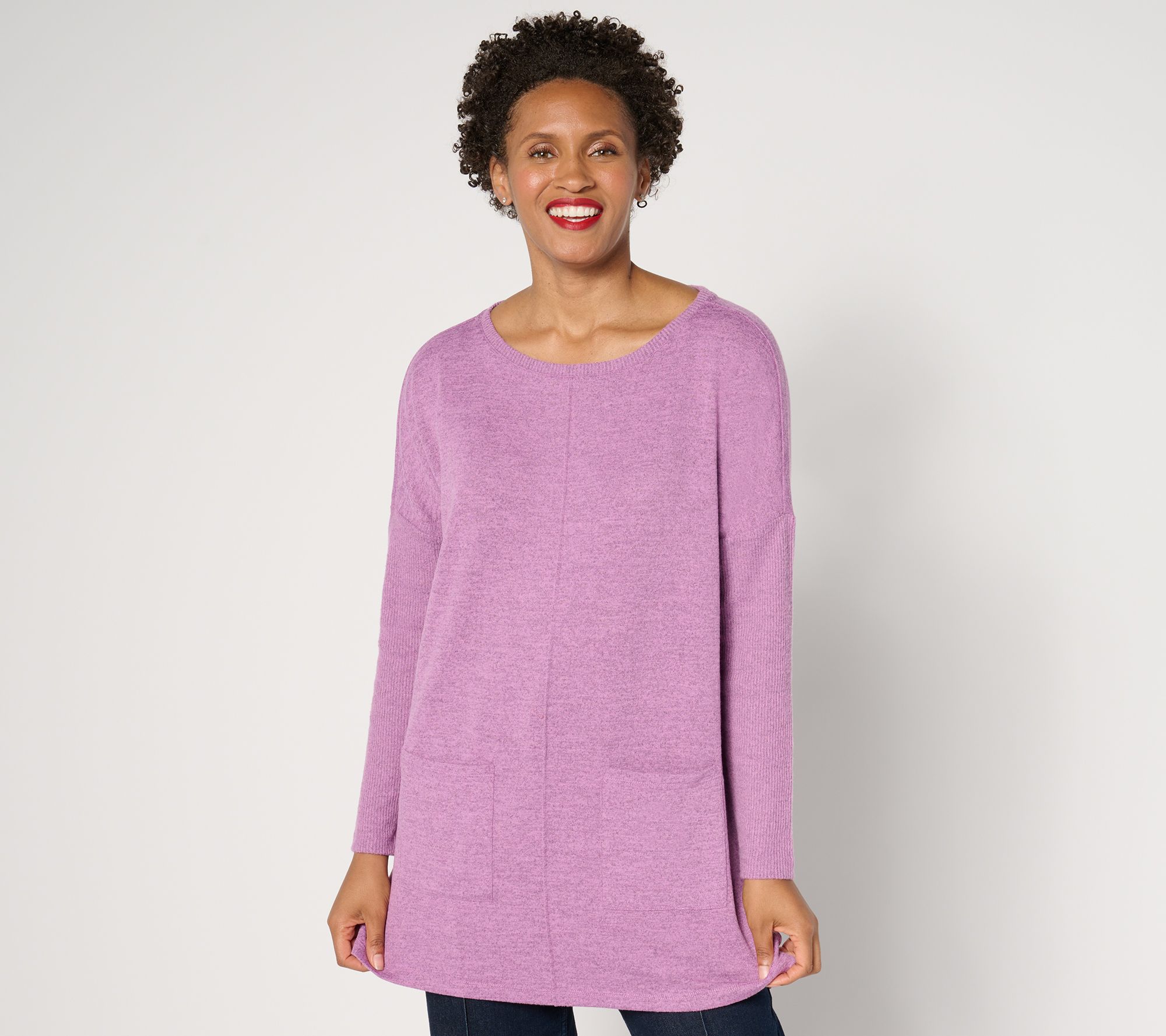 Denim & Co. Heavenly Jersey Petite Relaxed Fit Boatneck Tunic