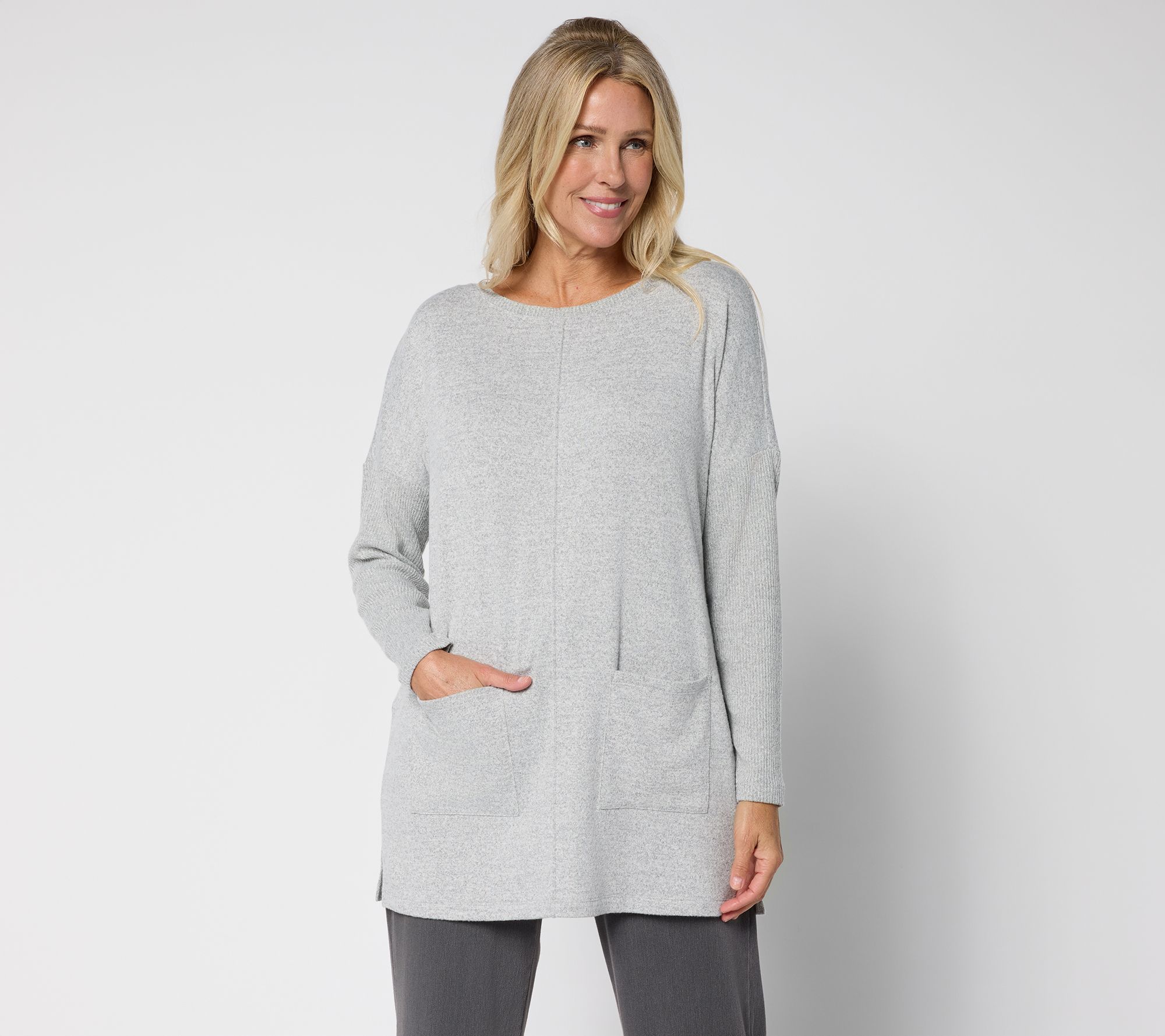 Denim & Co. Heavenly Jersey Petite Relaxed Fit Boatneck Tunic