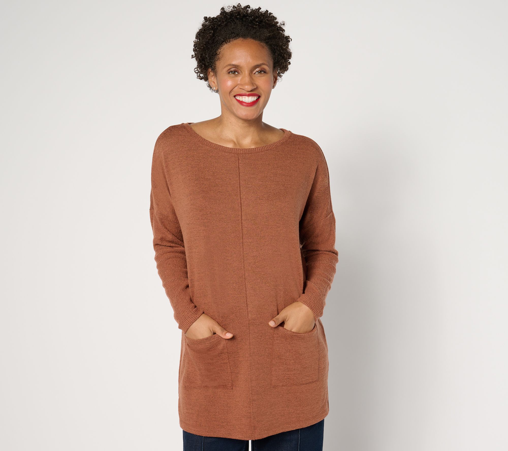 Denim & Co. Heavenly Jersey Petite Relaxed Fit Boatneck Tunic