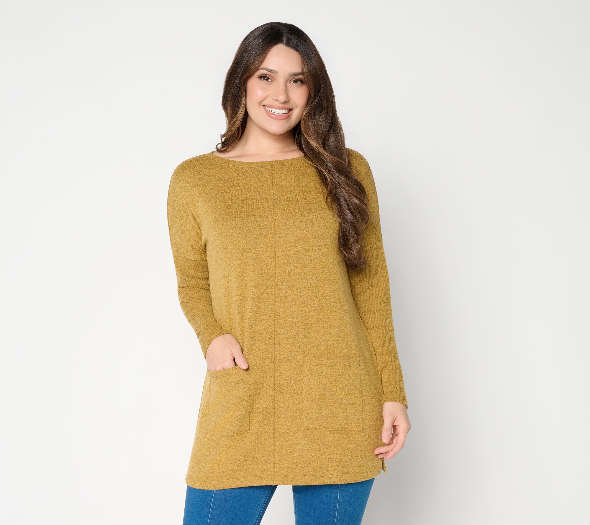 Denim & Co. Heavenly Jersey Petite Relaxed Fit Boatneck Tunic