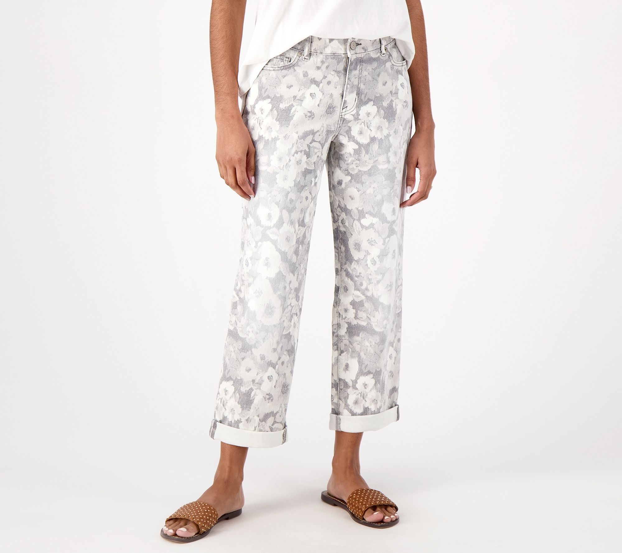 "As Is" LOGO by Lori Goldstein Regular Printed Floral Boyfriend Jeans
