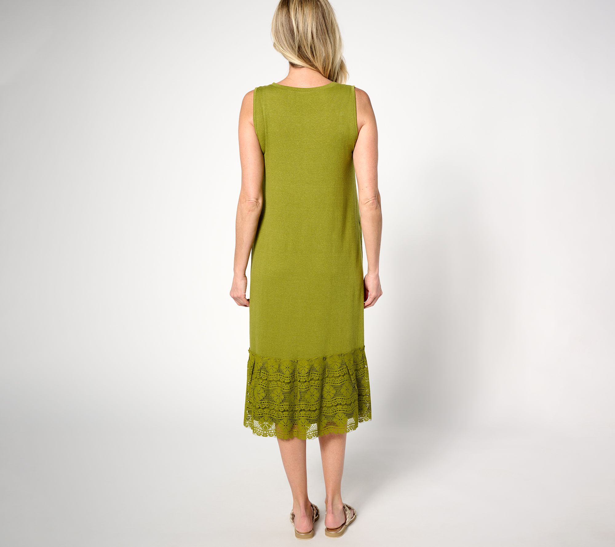 LOGO Linens by Lori Goldstein Petite Knit Dress with Crochet Lace - QVC.com