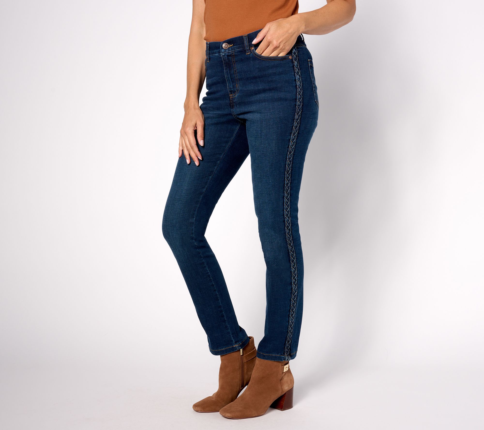"As Is" Denim & Co. Canyon Retreat Easy Stretch Braided Straight Jean