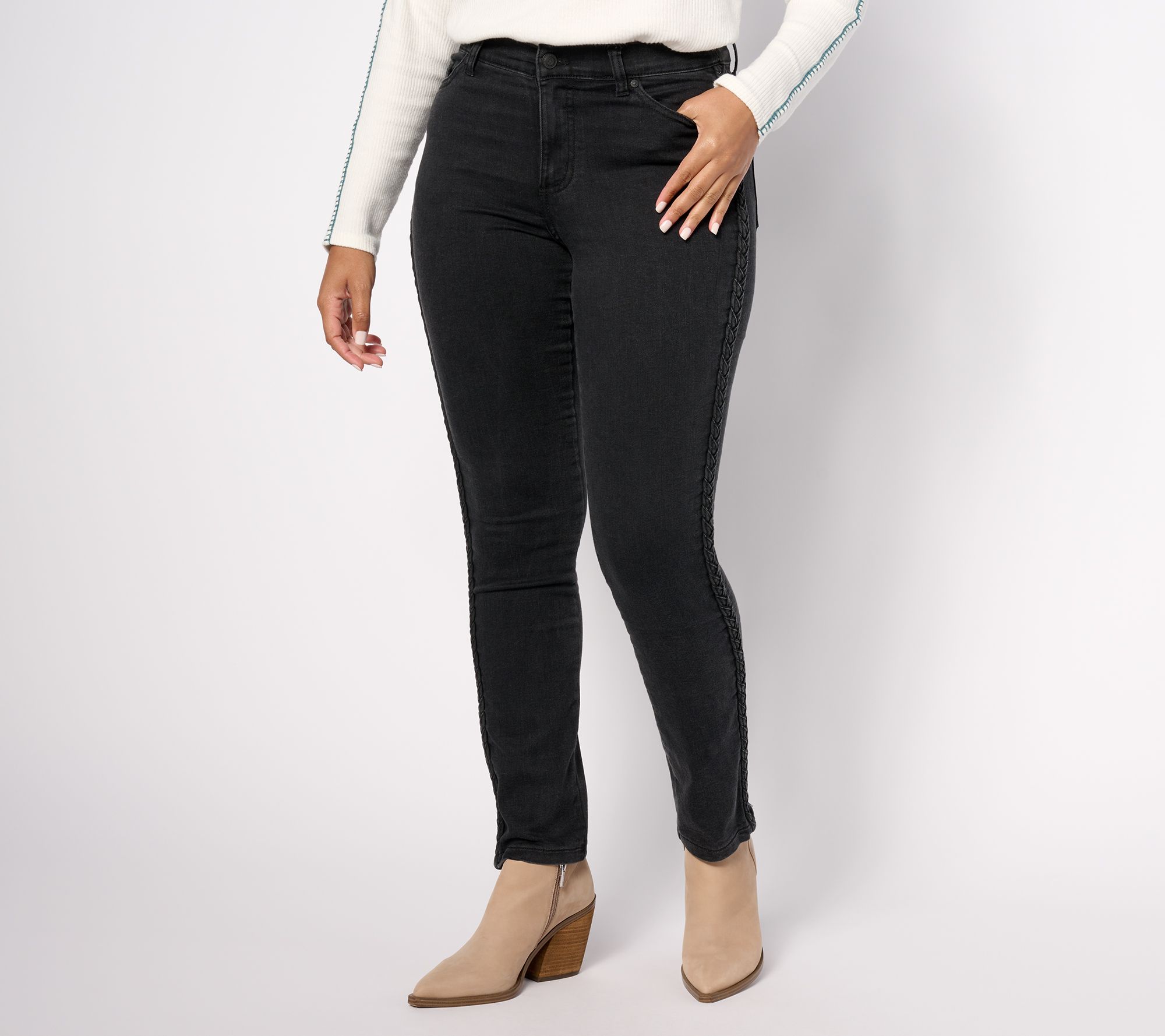 "As Is" Denim & Co. Canyon Retreat Easy Stretch Braided Straight Jean