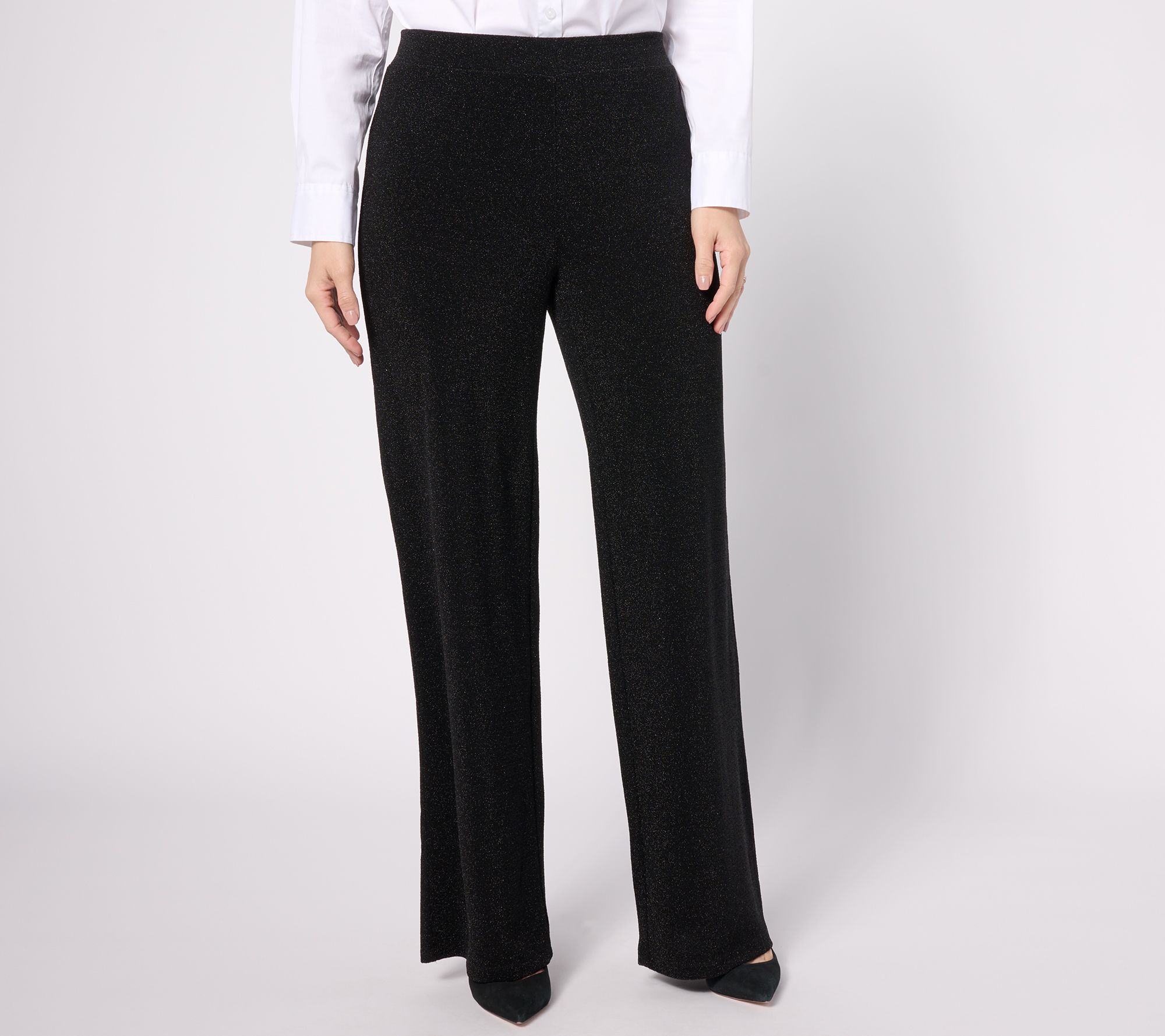 "As Is" Susan Graver Occasion Regular Metallic Knit Wide Leg Pants