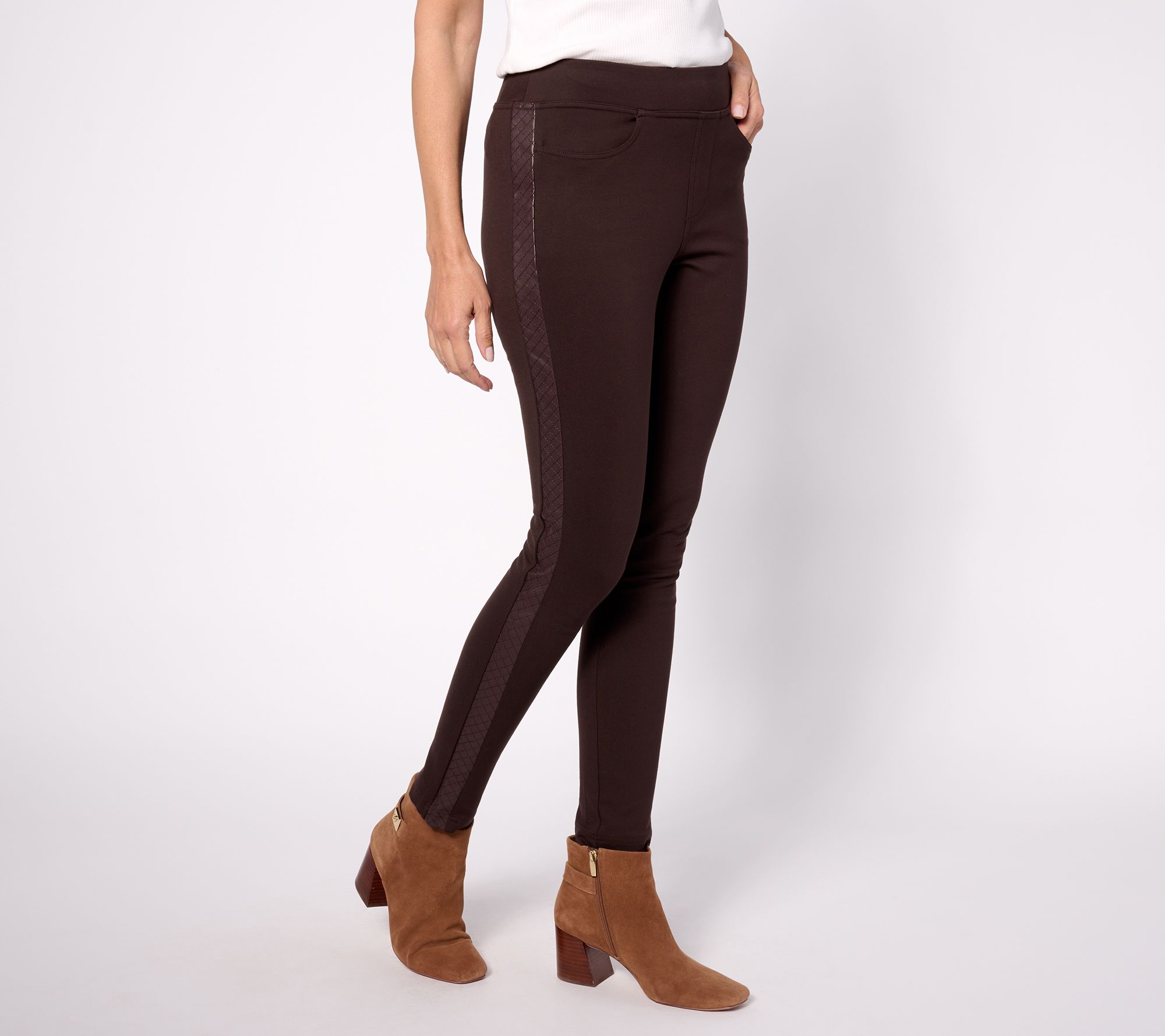 "As Is" Belle by Kim Gravel Petite Faux Leather Trim Ponte Legging