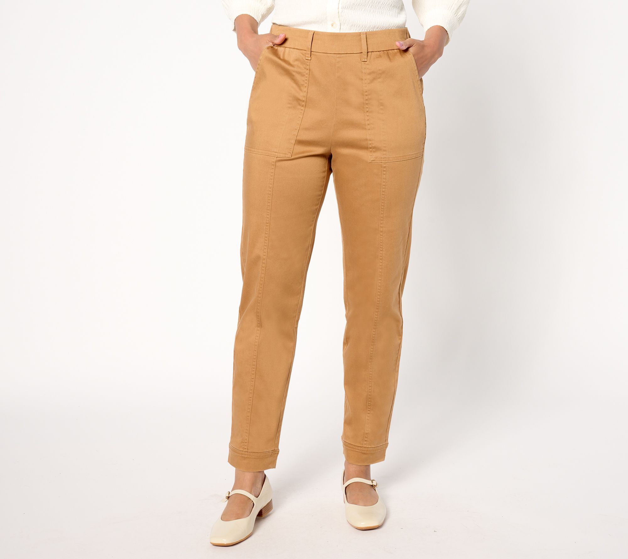 Isaac Mizrahi Live! Regular Cotton Blend Slim Leg Pull on Pants