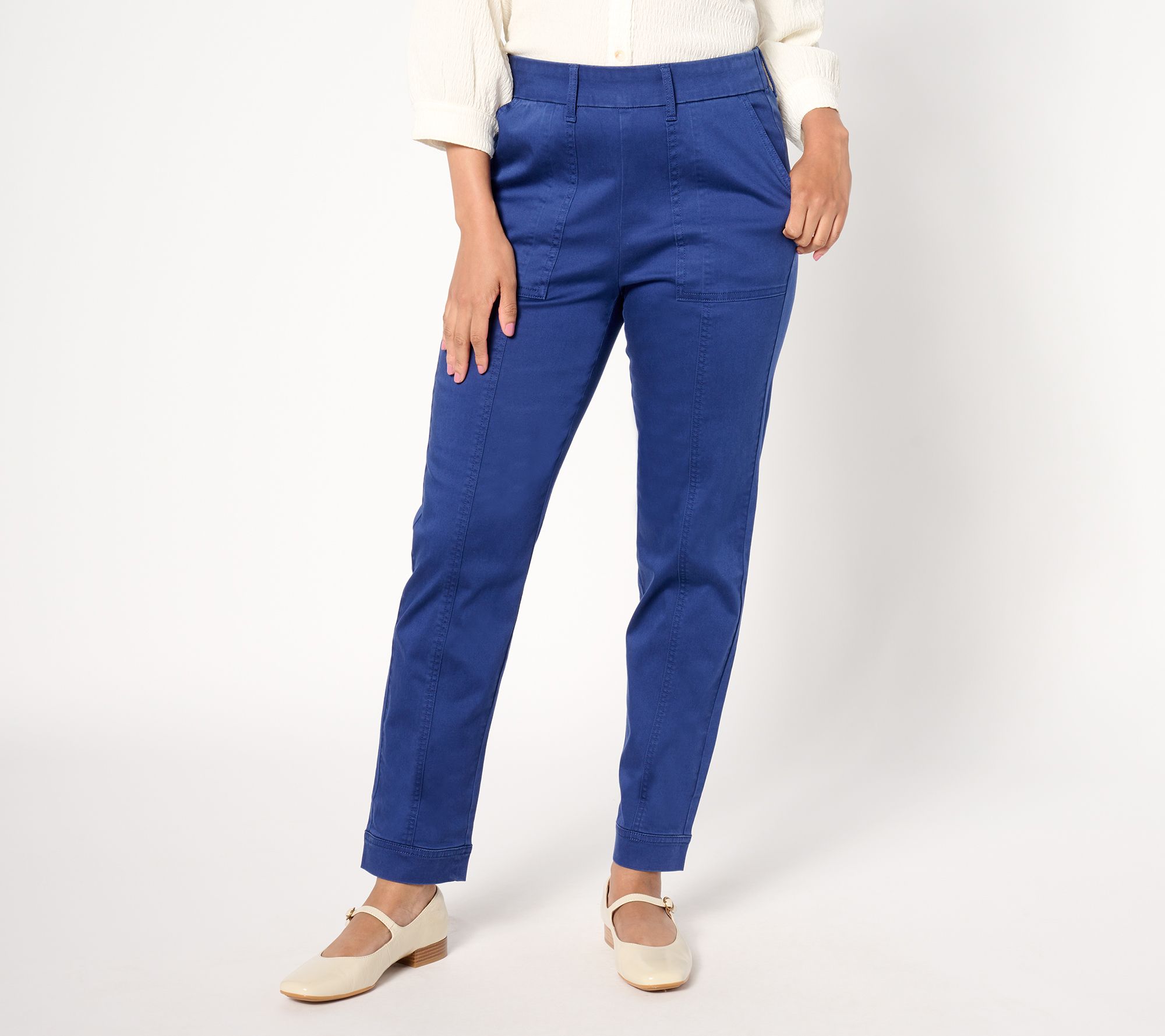 Isaac Mizrahi Live! Regular Cotton Blend Slim Leg Pull on Pants