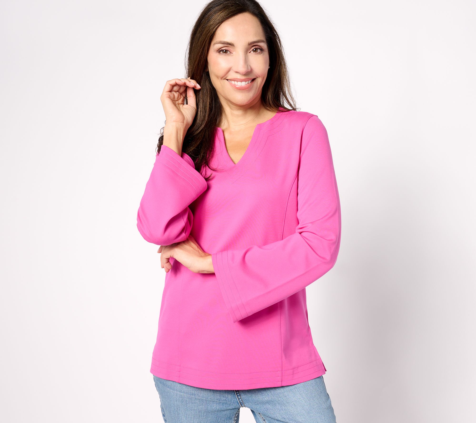 "As Is" Belle by Kim Gravel Ponte Split Neck Top