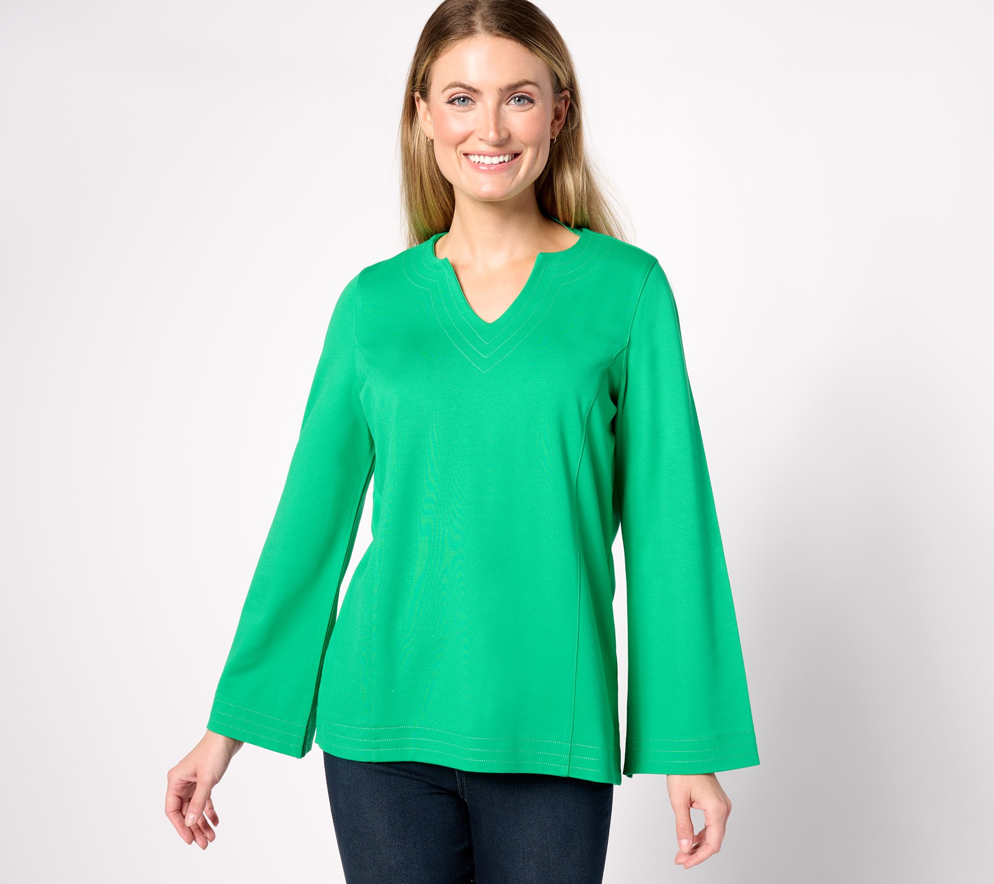 "As Is" Belle by Kim Gravel Ponte Split Neck Top