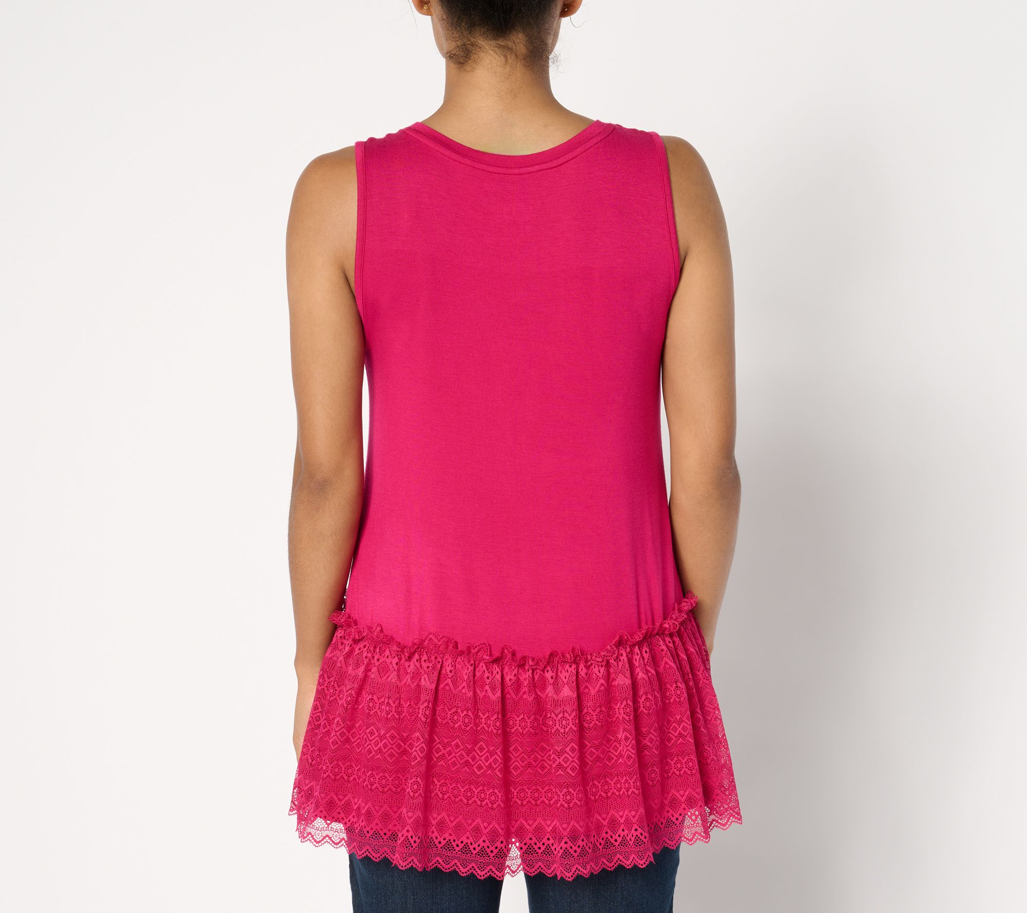 LOGO Layers by Lori Goldstein V-Neck Tank with Lace Hem - QVC.com