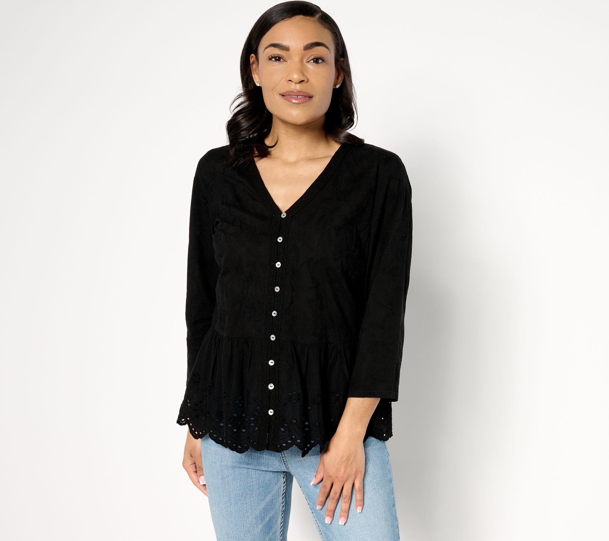 "As Is" Susan Graver PURE Embroidered Cotton Button Front Cardigan
