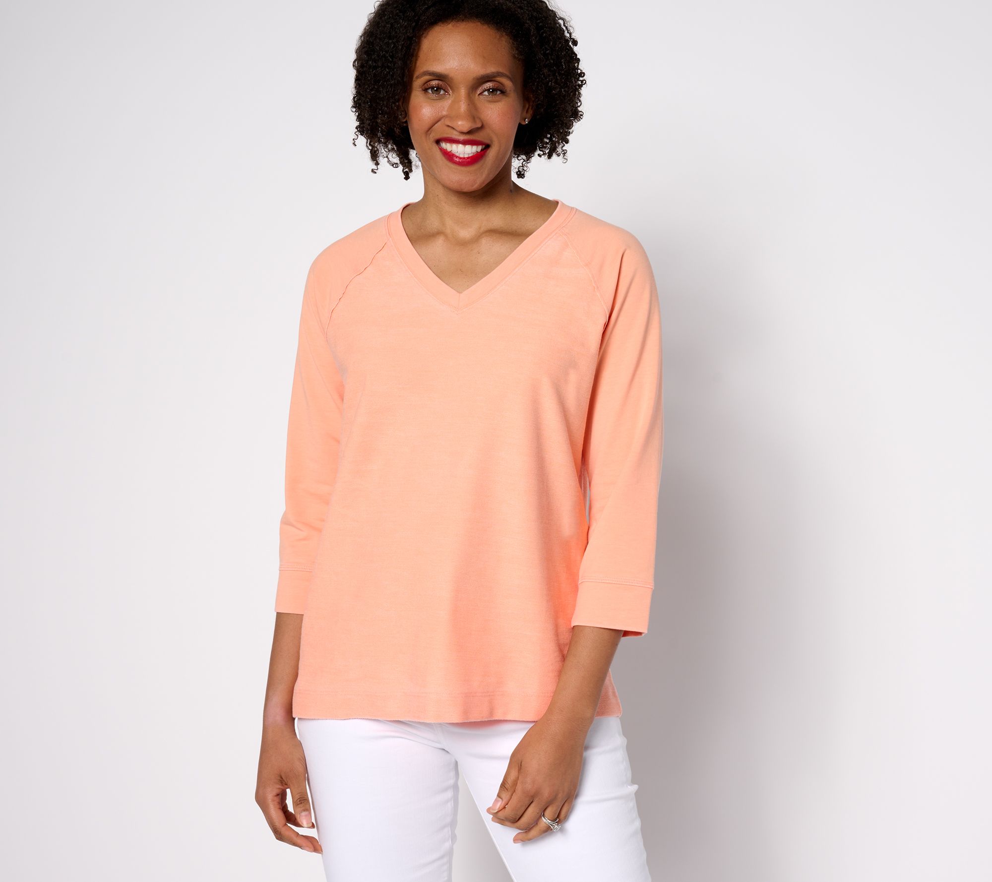 "As Is" AnyBody Lounge Beach Wash French Terry V-Neck Top