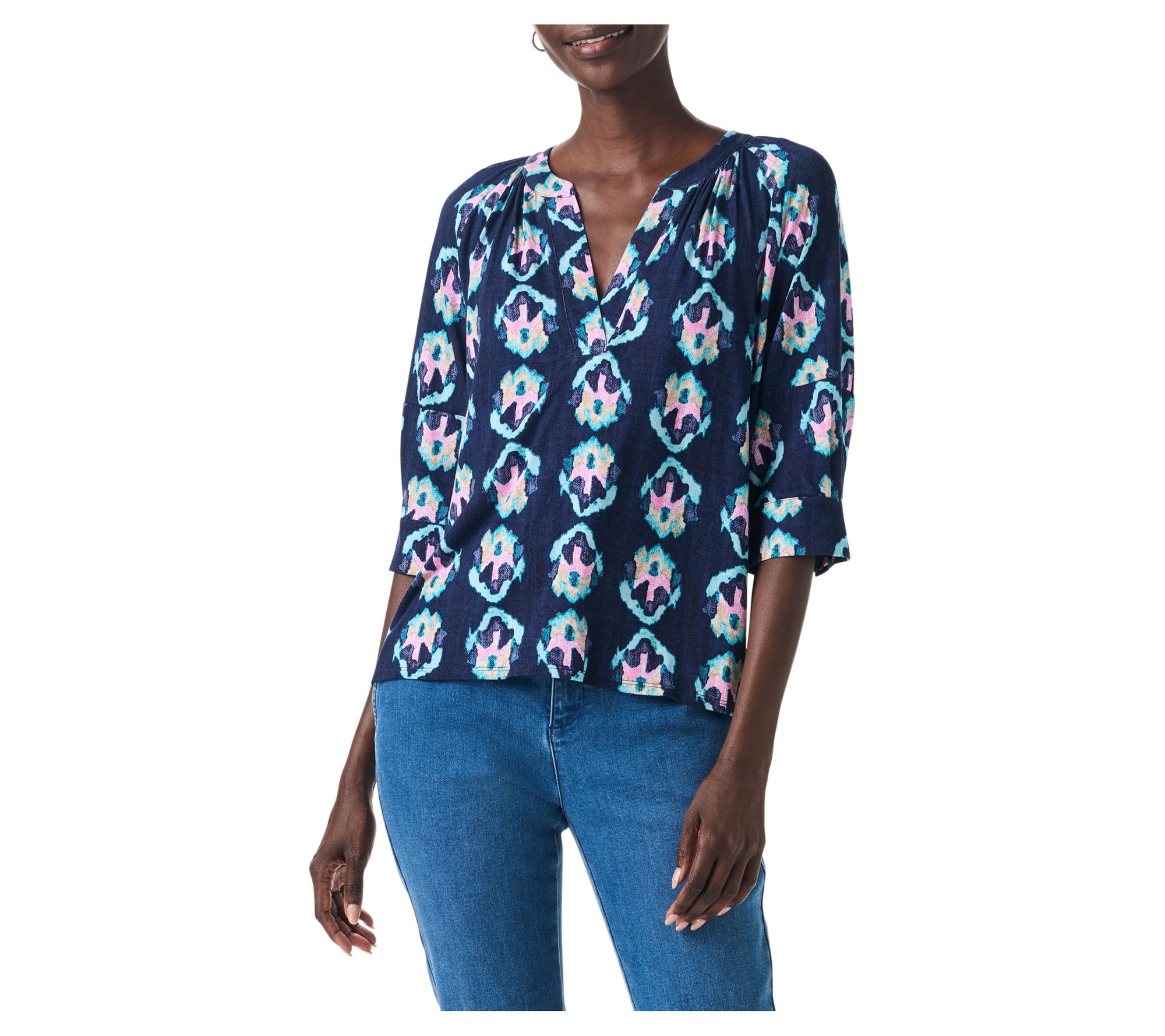 NIC+ZOE Ocean Batik V-Neck Top
