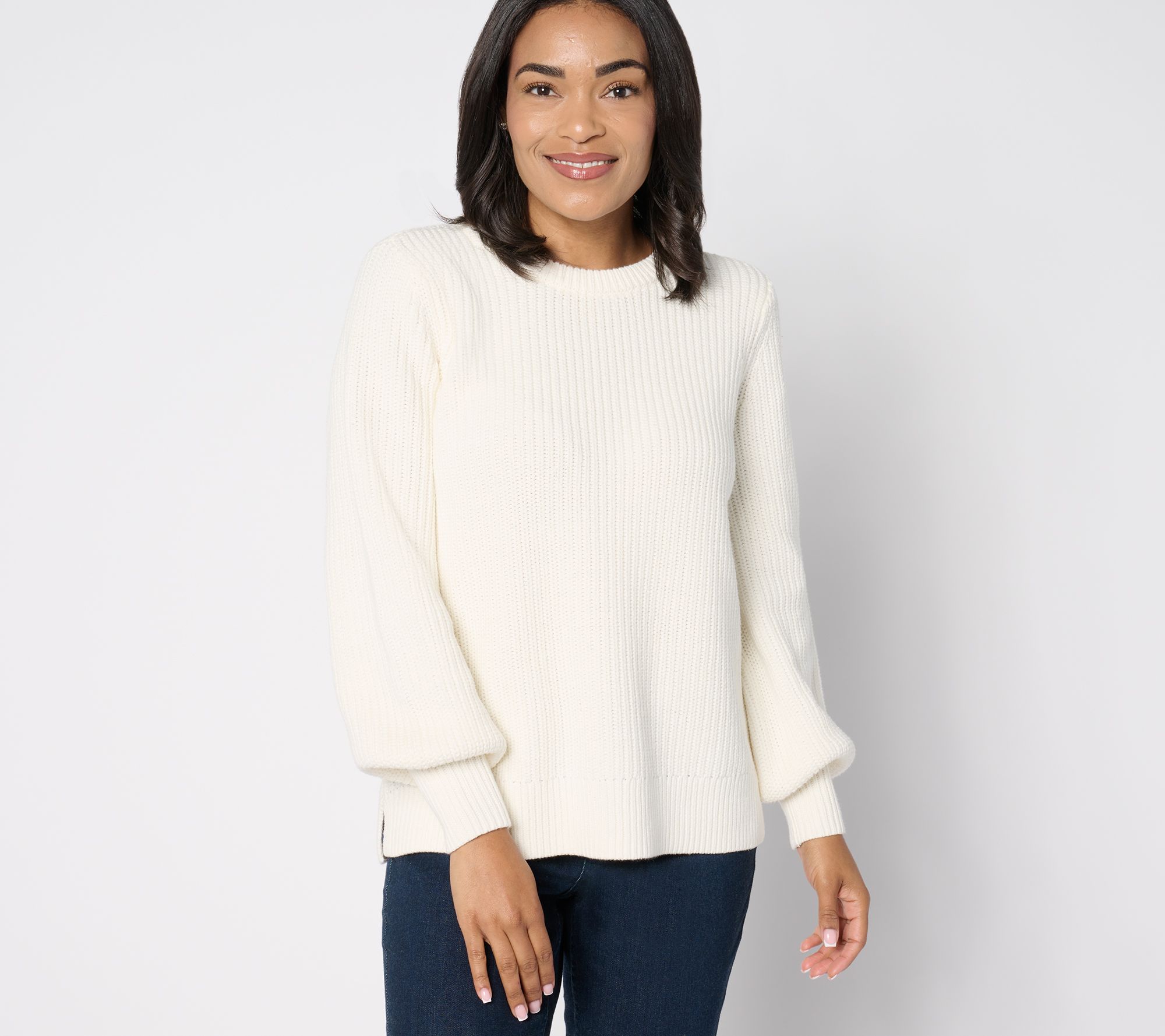 Belle by Kim Gravel Chunky Shaker Knit Bishop Sleeve Sweater