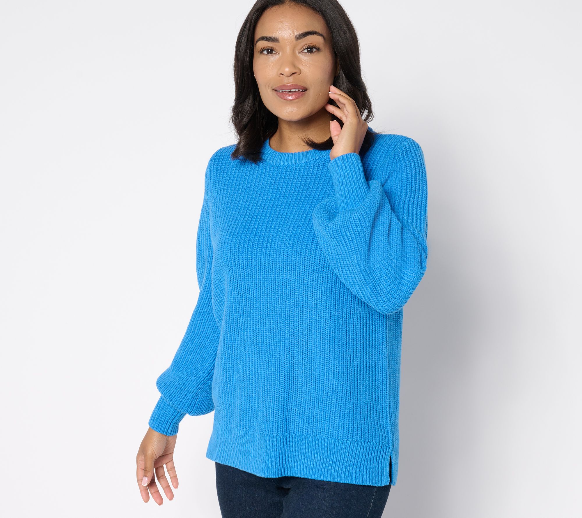 Belle by Kim Gravel Chunky Shaker Knit Bishop Sleeve Sweater