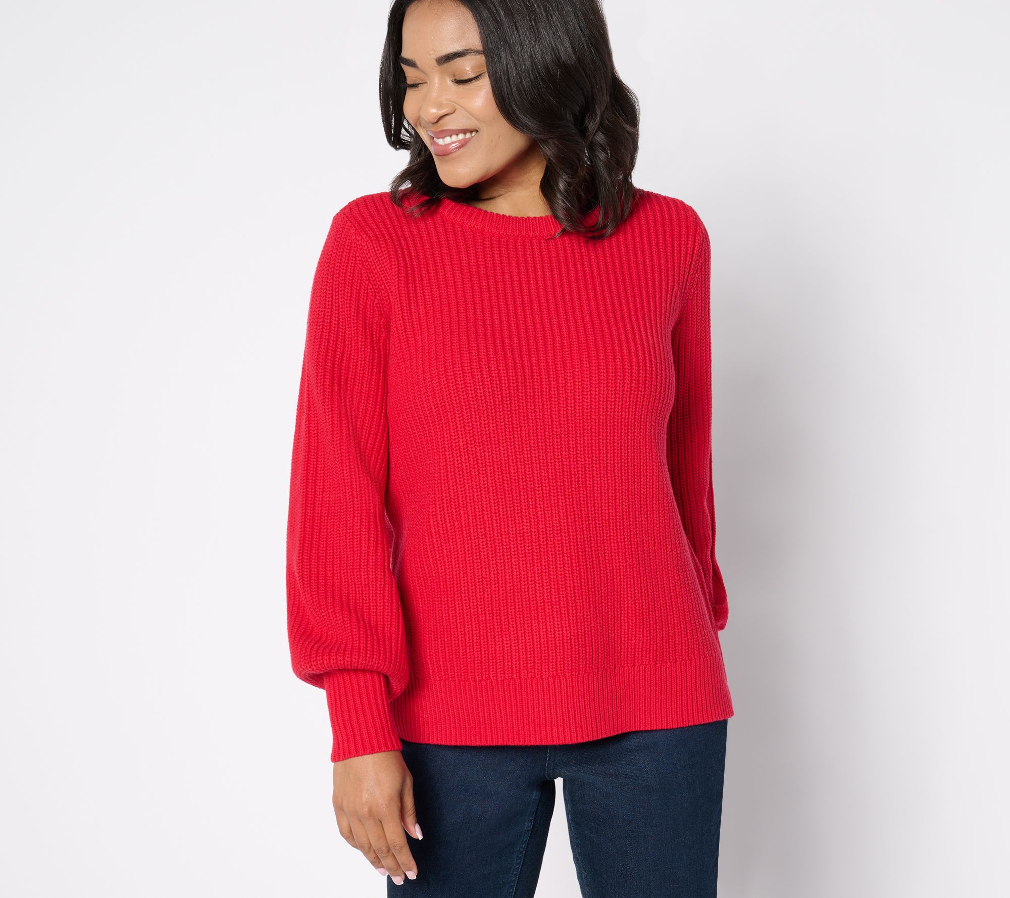 Belle by Kim Gravel Chunky Shaker Knit Bishop Sleeve Sweater