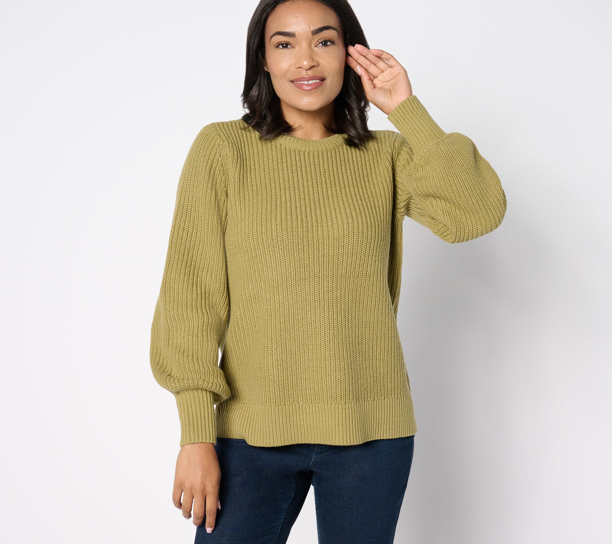 Belle by Kim Gravel Chunky Shaker Knit Bishop Sleeve Sweater