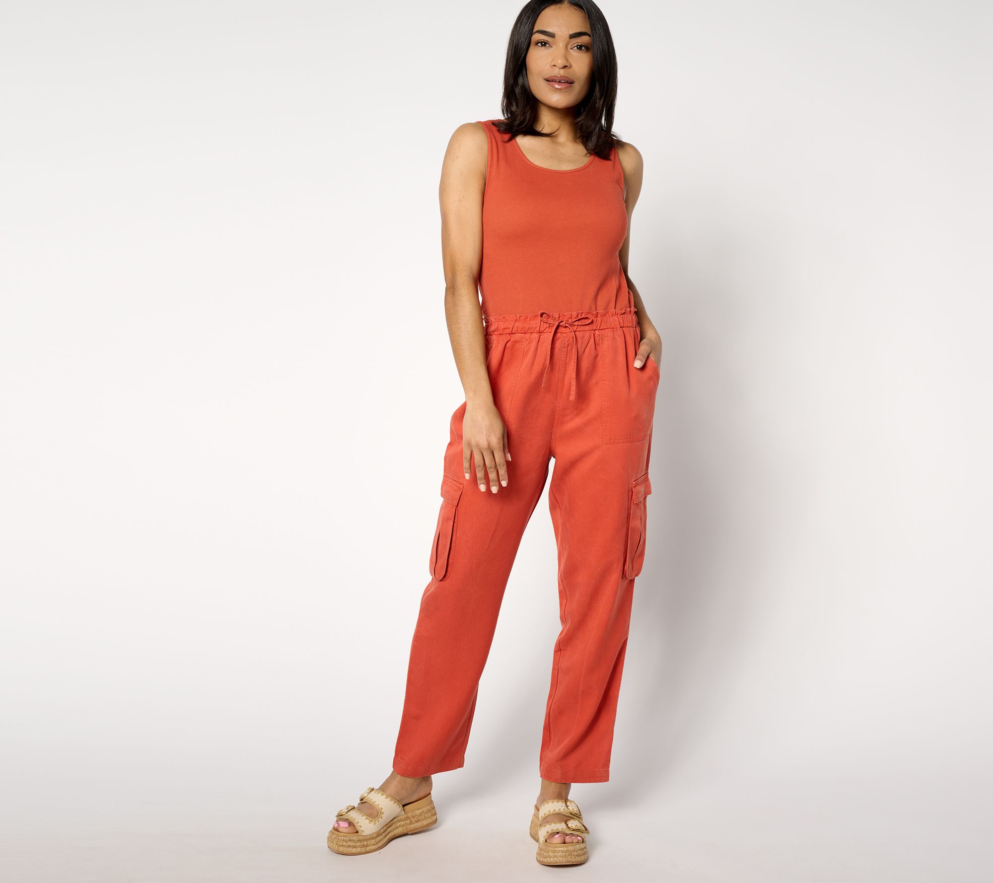 "As Is" AnyBody Regular Mixed Media Cargo Jumpsuit