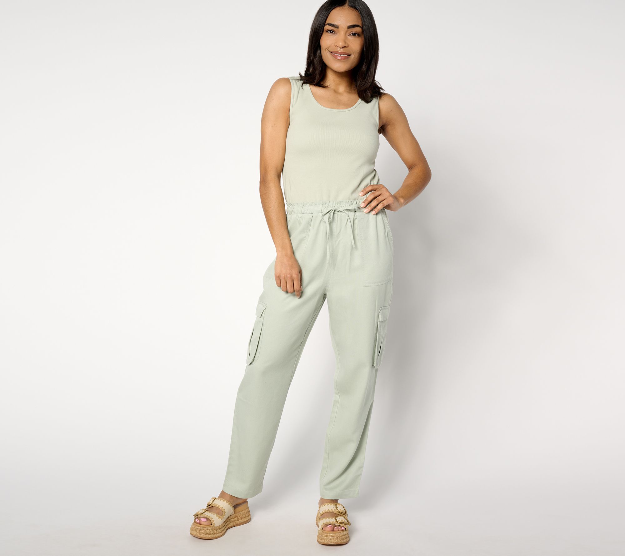 "As Is" AnyBody Regular Mixed Media Cargo Jumpsuit